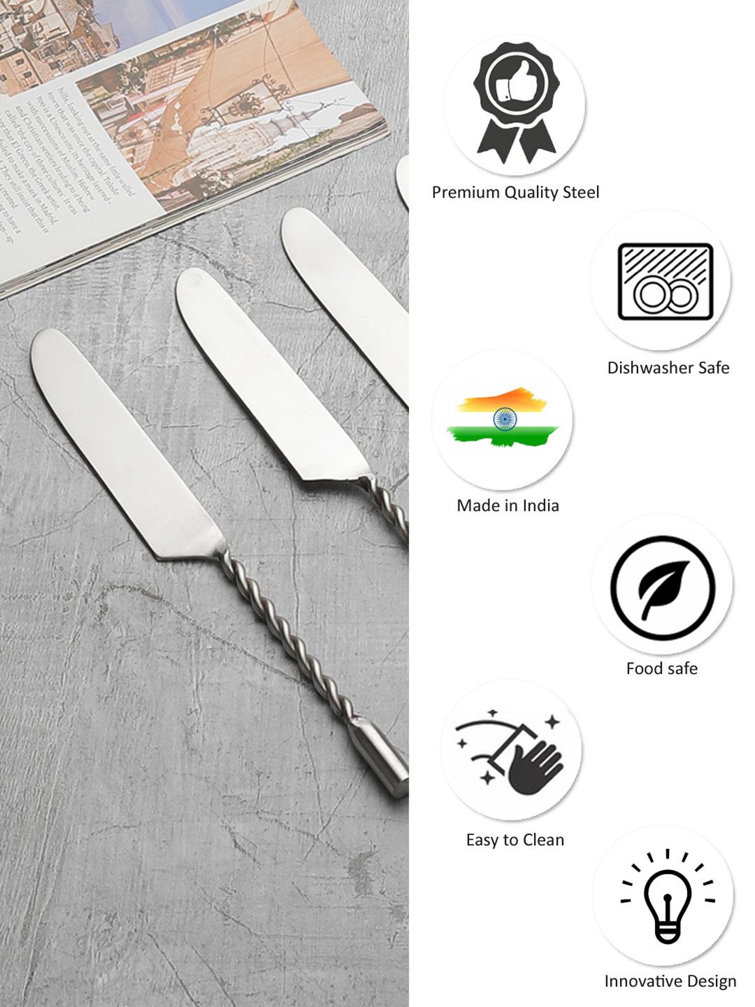 VarEesha Silver Stainless Steel Twisted Handle Knives - Set of 6