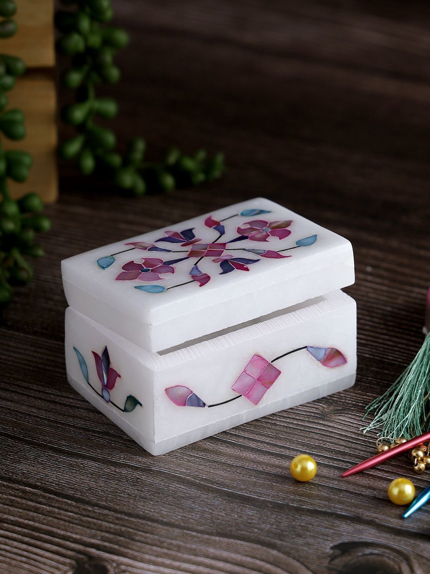 Aapno Rajasthan Pink & White Marble Jewellery Box