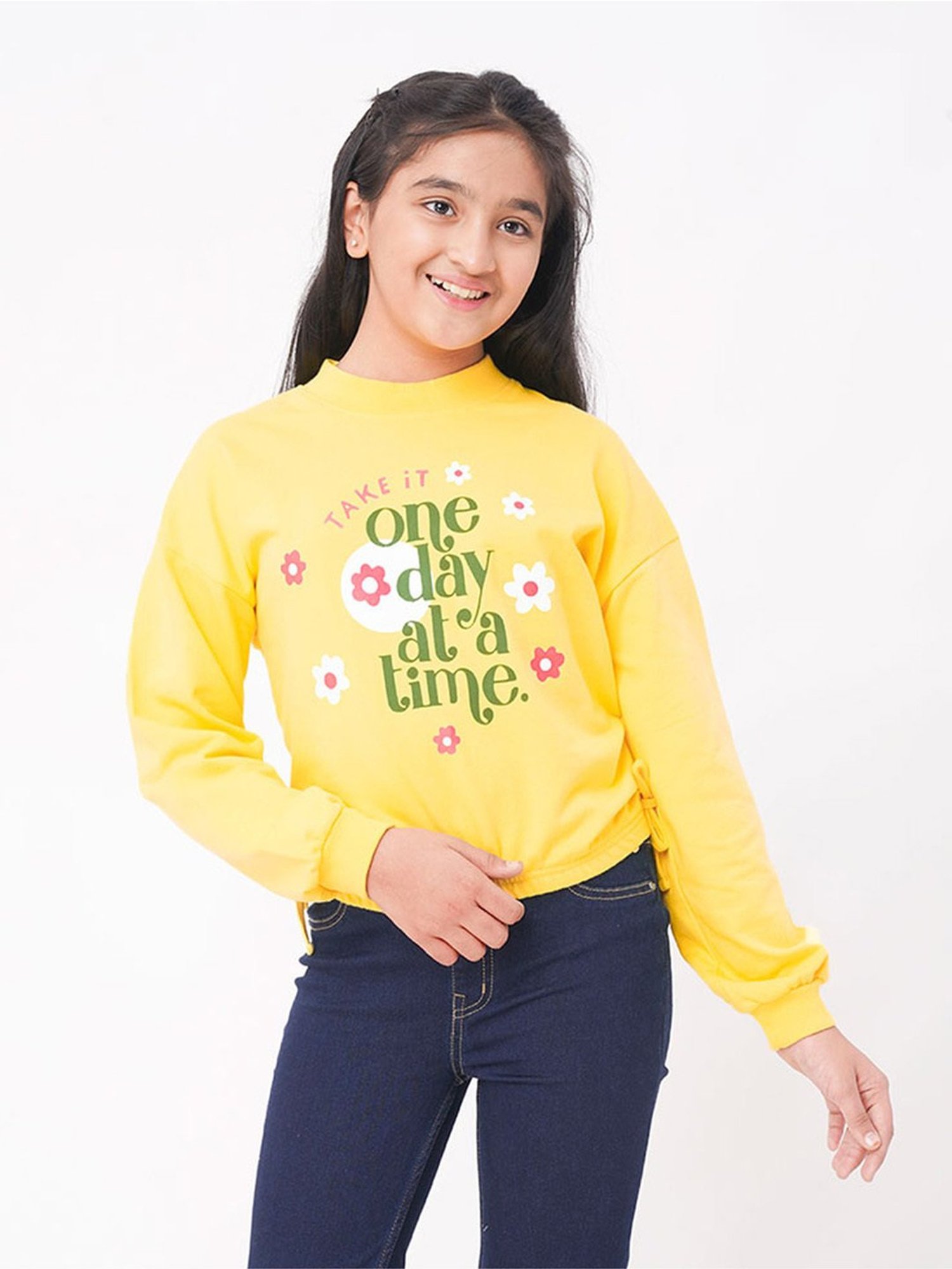 Edheads Kids Yellow Cotton Printed Full Sleeves Sweatshirt