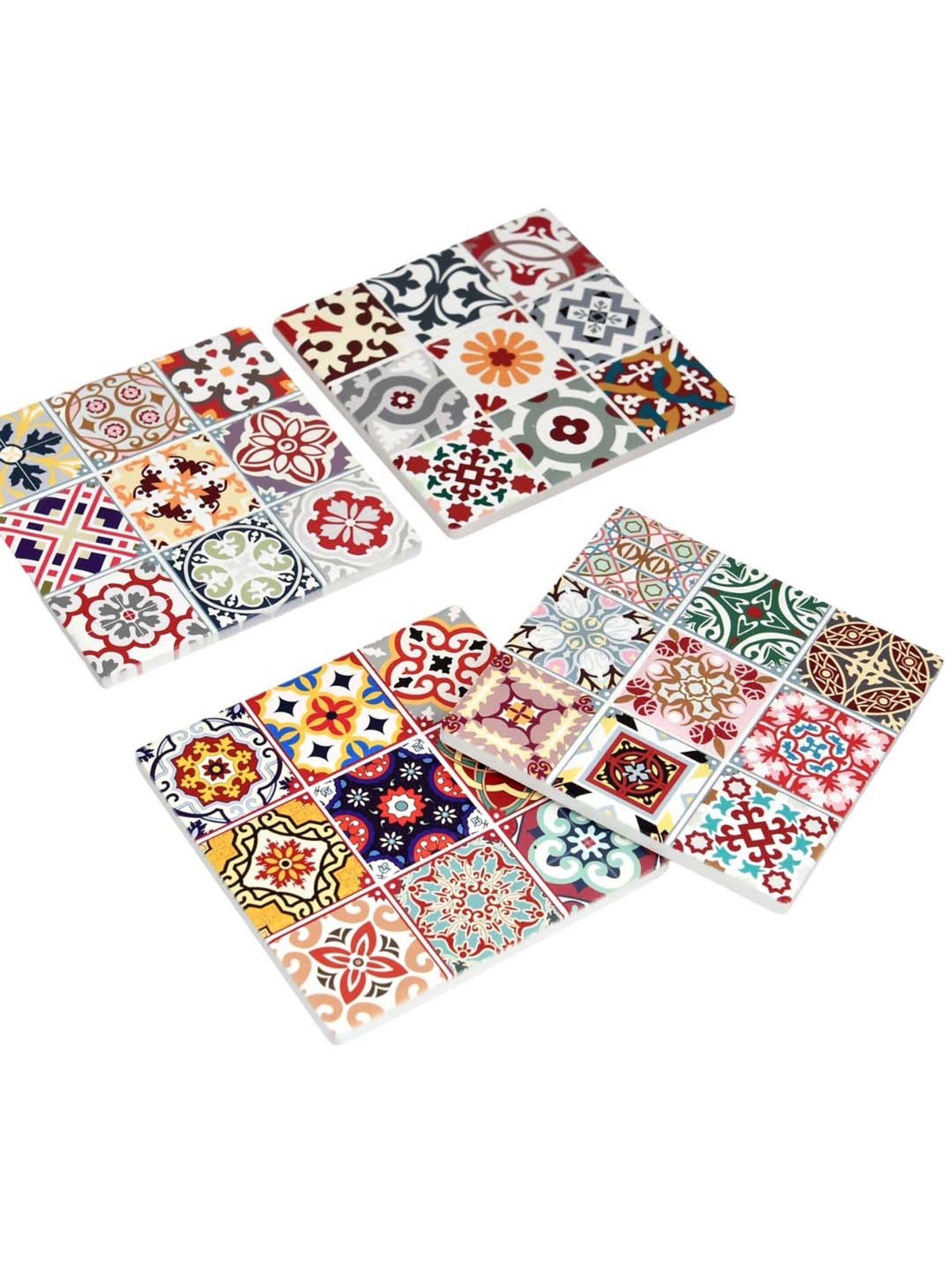 TAYHAA Multicolor Ceramic Stylish Square Coaster - Set of 4