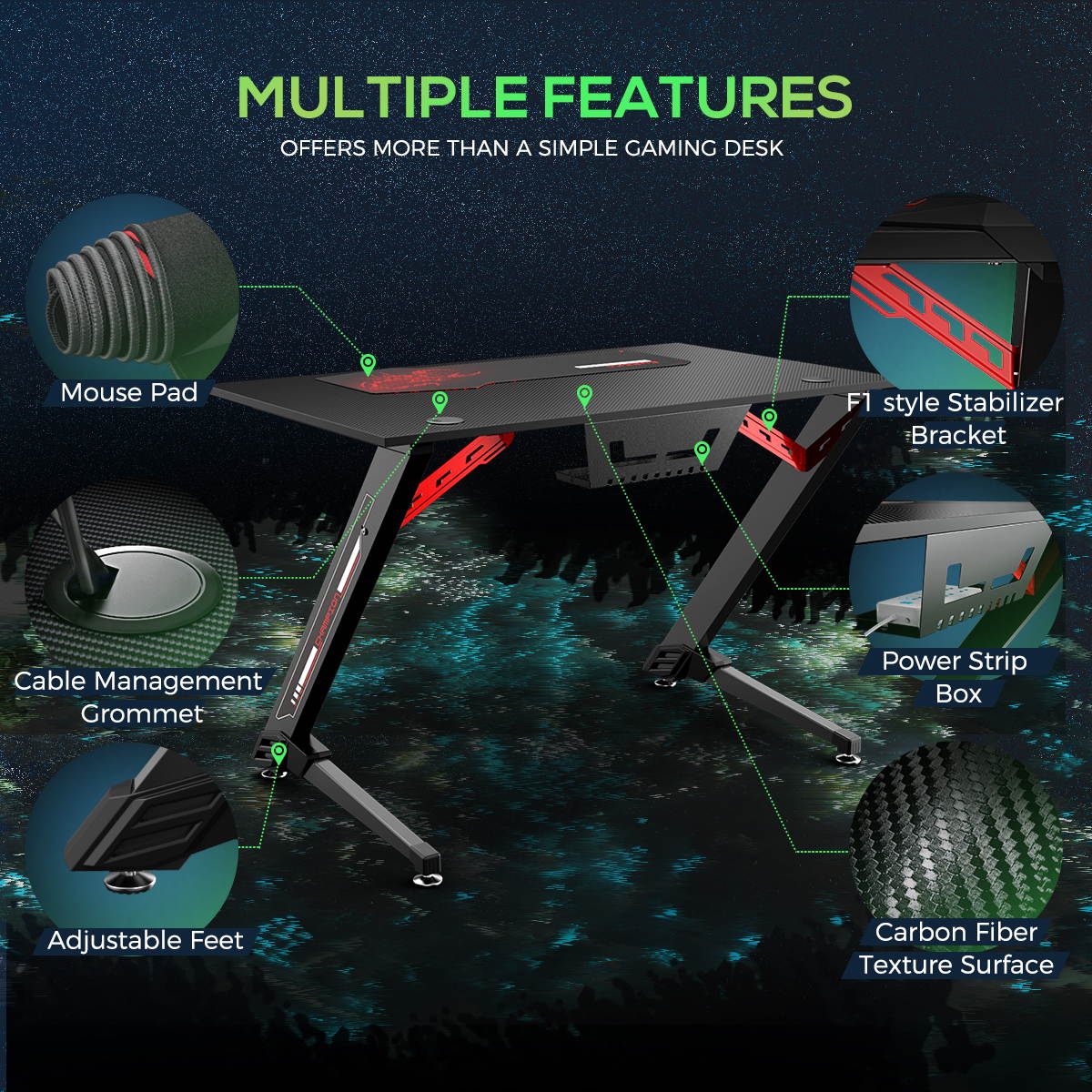 Eureka Ergonomic Gaming Desk 43" Home Office Computer PC Gamer Desks, Boy's Gift, Black