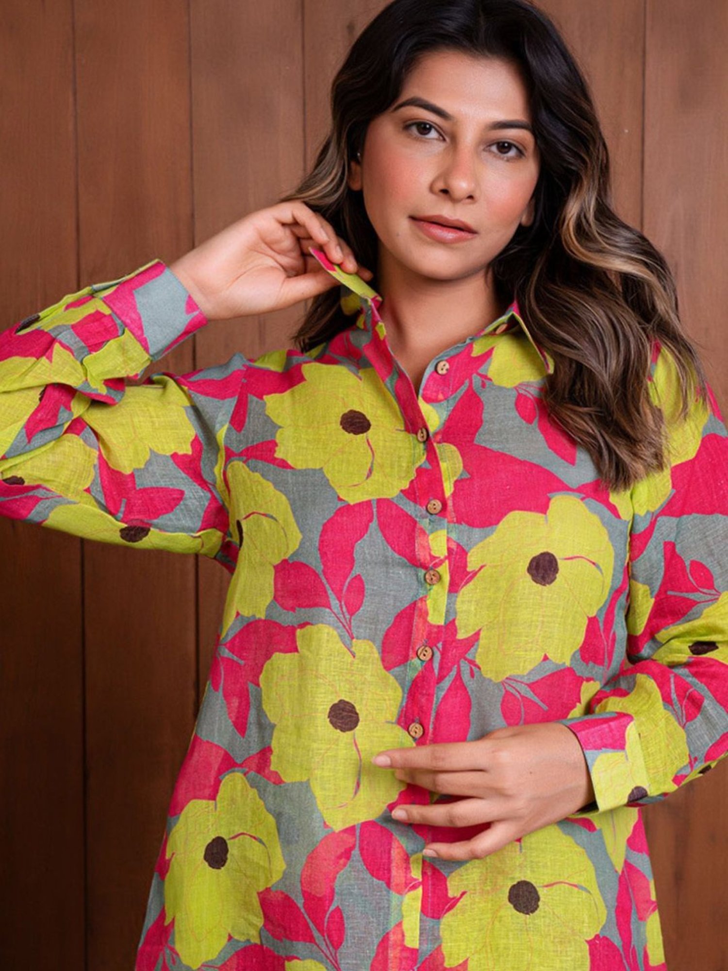 Eeshva India Yellow & Pink Garden Of Dreams Shirt with Pant