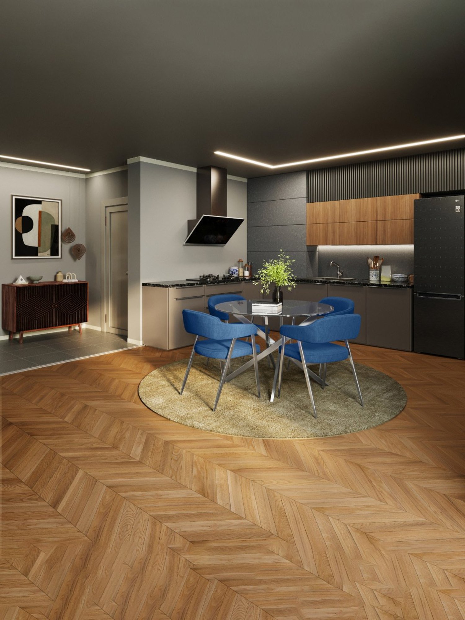 Godrej Interio Astral Silver Tempered Glass 4 Seater Circular Dining Table