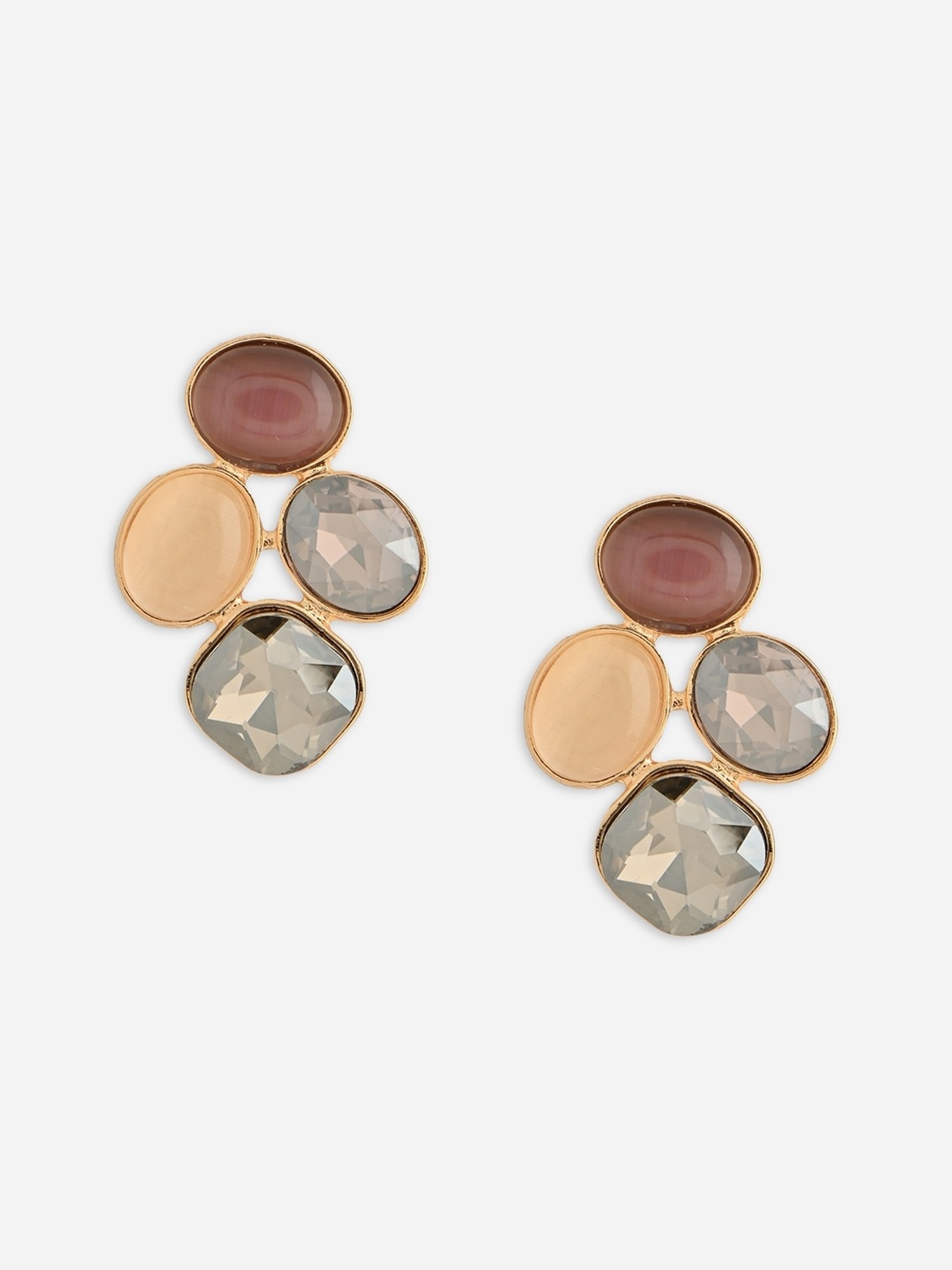 ToniQ Gold Brown Partywear Stud Earrings for Women