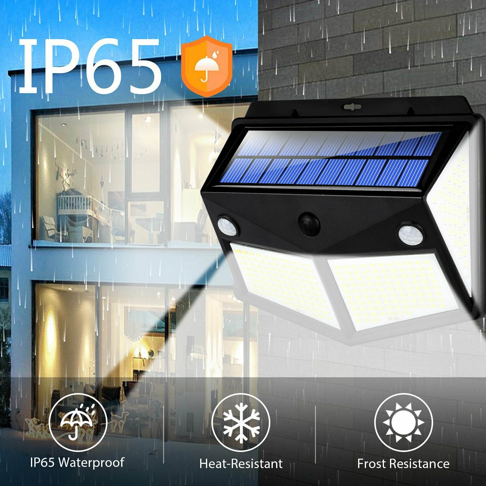 280 LED PIR Motion Sensor Wall Light Solar Power Waterproof Outdoor Garden Lamp