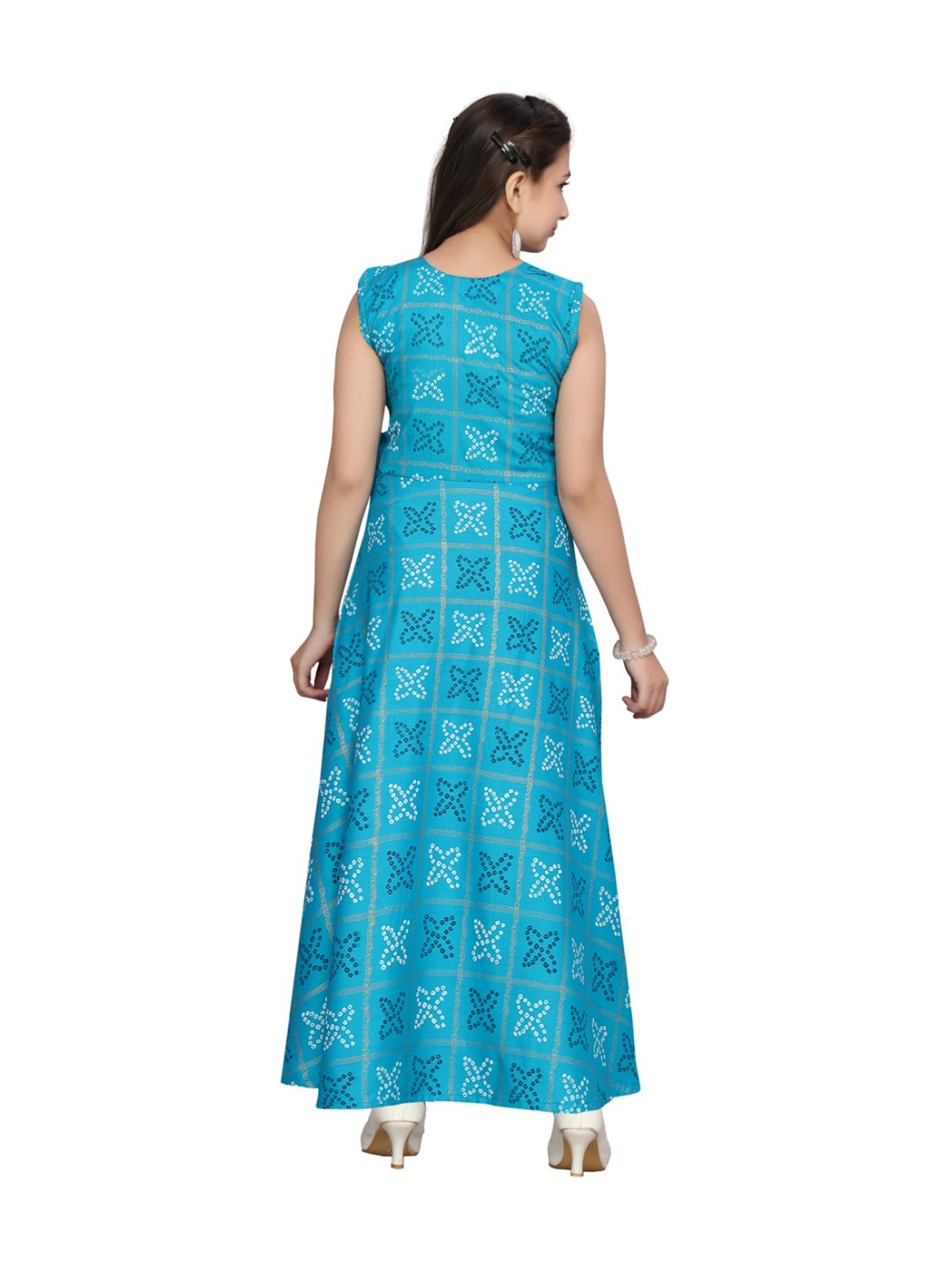 Aarika Kids Firozi Cotton Printed Dress