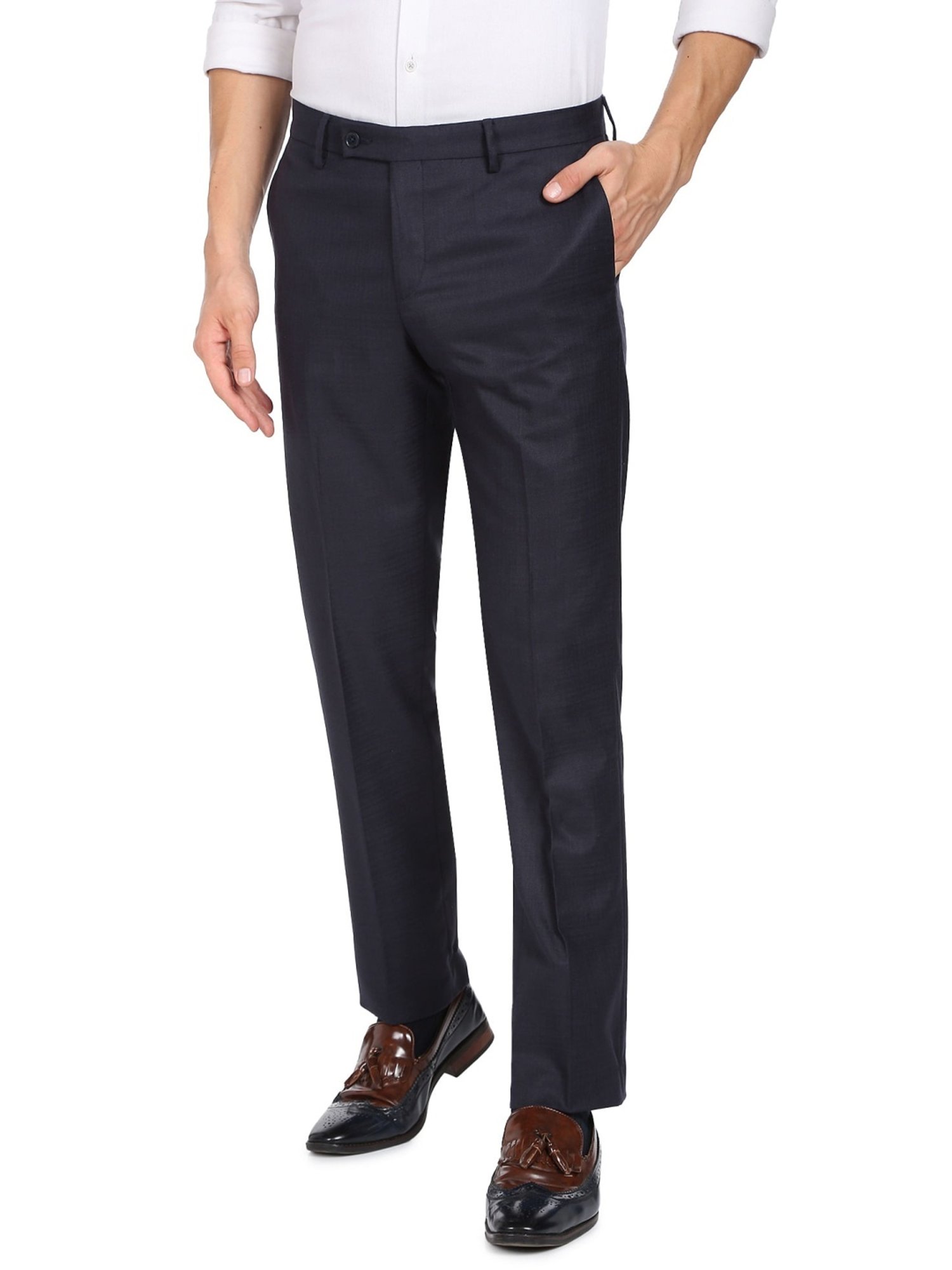 Arrow Navy Regular Fit Checks Trousers