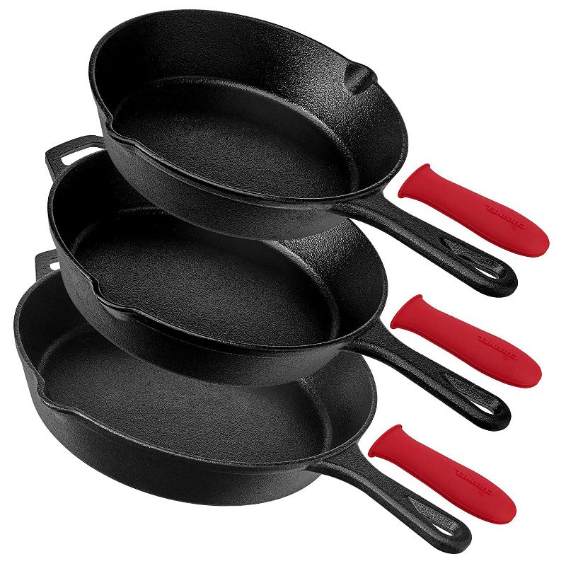 Cuisinel Versatile Conveniently Pre-Seasoned Cast Iron Skillet 3 Multi-Sized Cooking Pan Set with 8, 10, and 12-Inch Pans