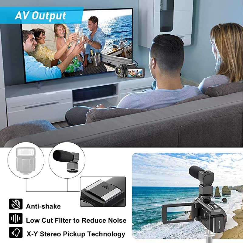 Camera Camcorder for YouTube FHD 1080P 30FPS 24MP Digital Vlogging Camera 16X Digital Zoom 30 Inch 270&deg; Rotation Screen Recorder with Lens Hood Microphone Remote Control 2 Batteries