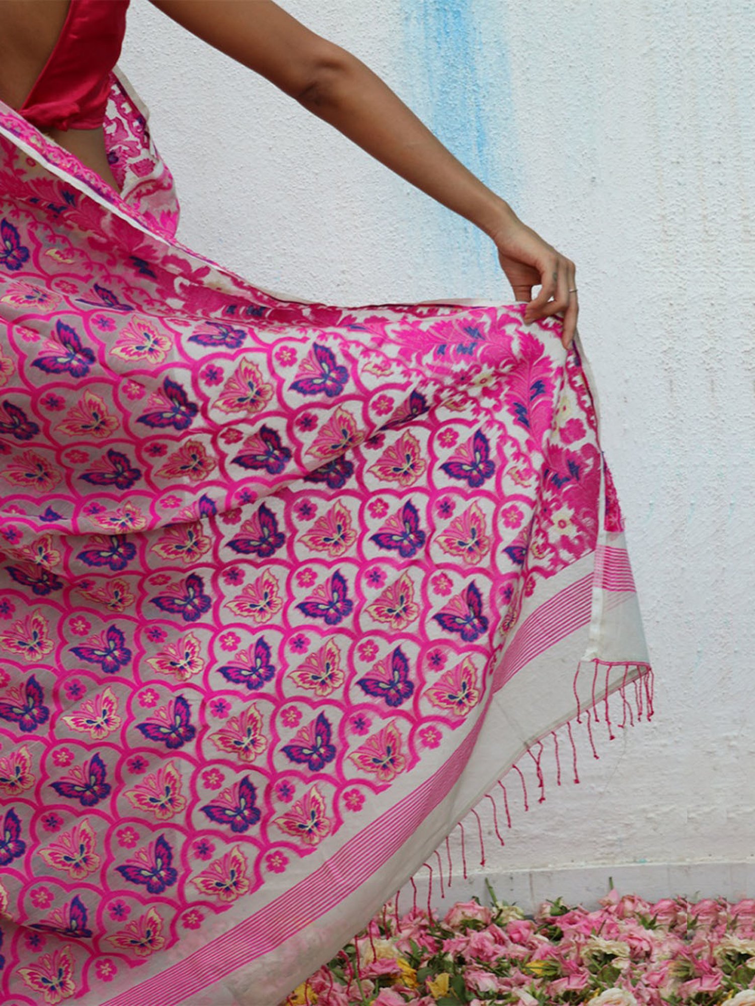 Chidiyaa Gul-E-Farang Handwoven Jamdani Pure Linen Saree