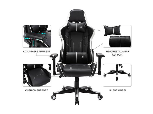 Massage Racing Chair Gaming Chair - Computer Office Adjustable Lumbar Cushion Headrest Swivel Rocking Function Desk Chair 5 Colors,Purple,GC34