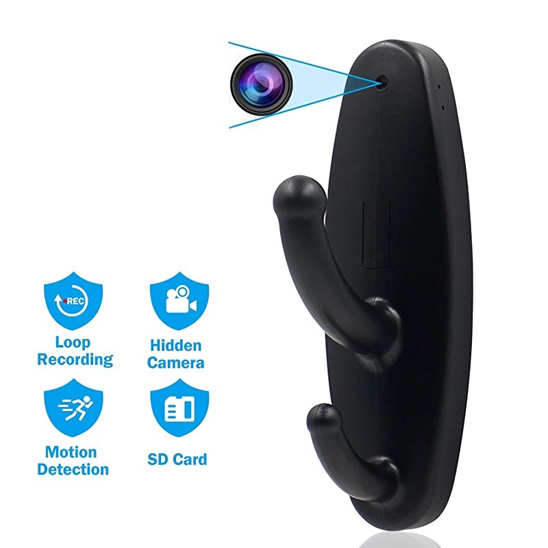 Mini Hidden Spy Camera HD 1080P Wall Mounted Hidden Camera Clothes Hook Coat Hanger Nanny Cam Surveillance Home Security Camera Housekeeper Video Only Black