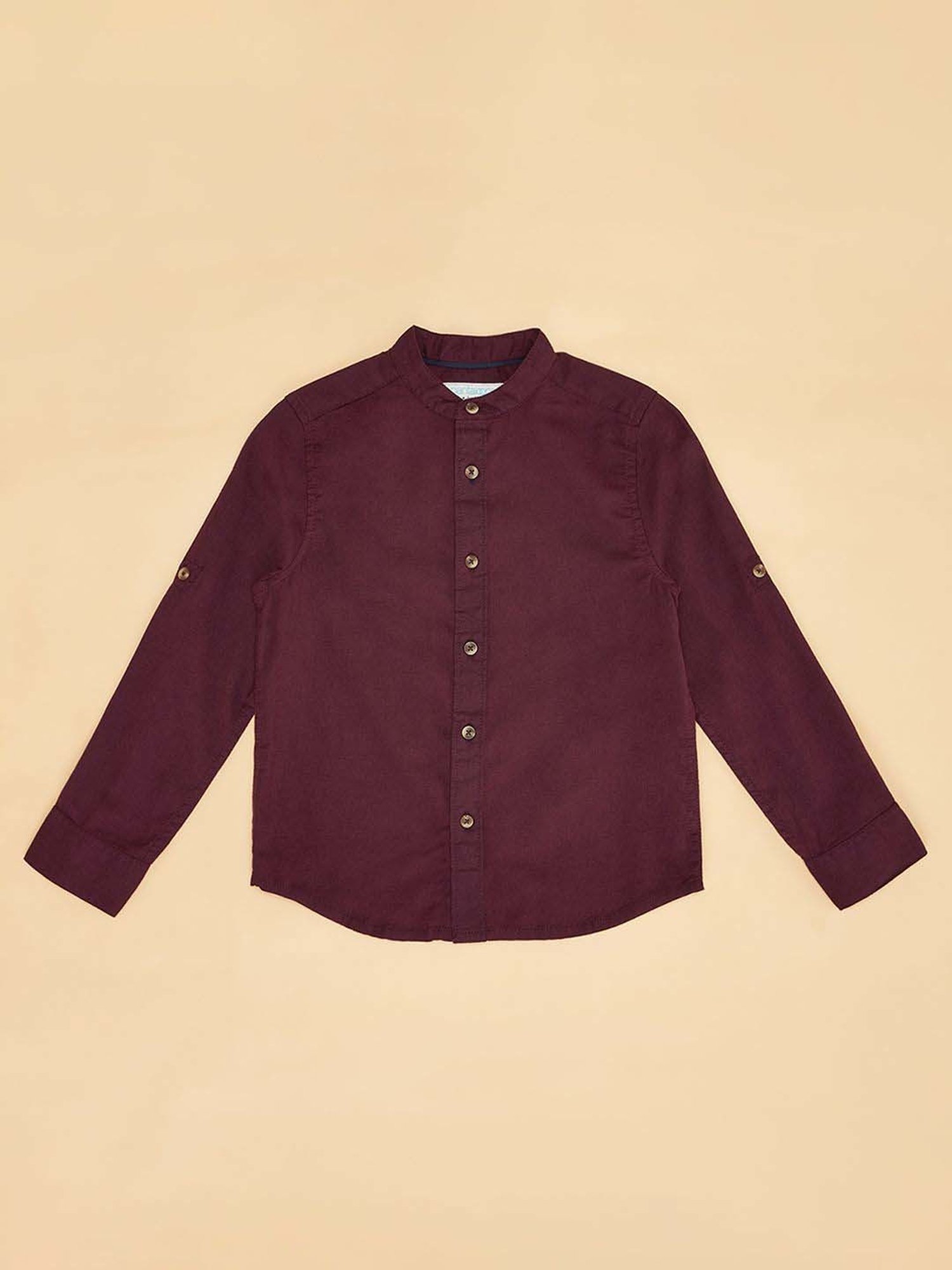 Pantaloons Junior Wine Cotton Regular Fit Full Sleeves Shirt