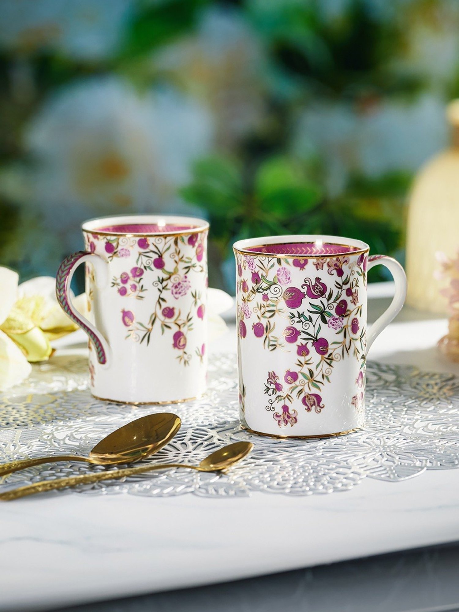 Trovea's Pom Passion 24K Gold Red Ceramic Mugs - Set of 2