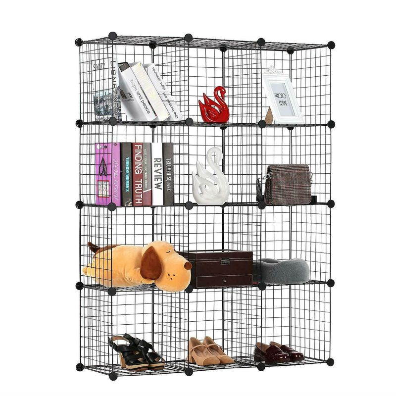 12 Cube Mesh Wire Storage Cupboard Cabinet Wardrobe Rack Toy Book Shelves