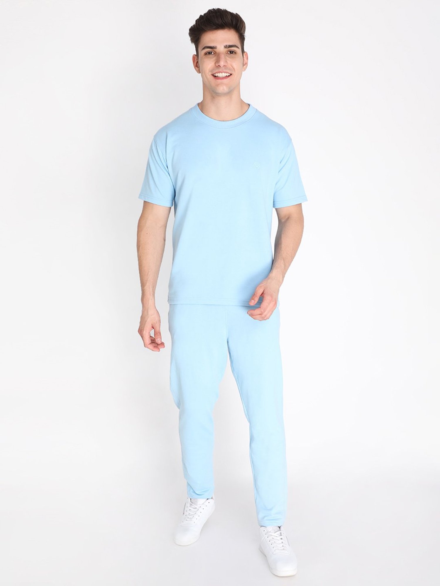 Chkokko Sky Blue Loose Fit T-Shirt & Trackpants Set