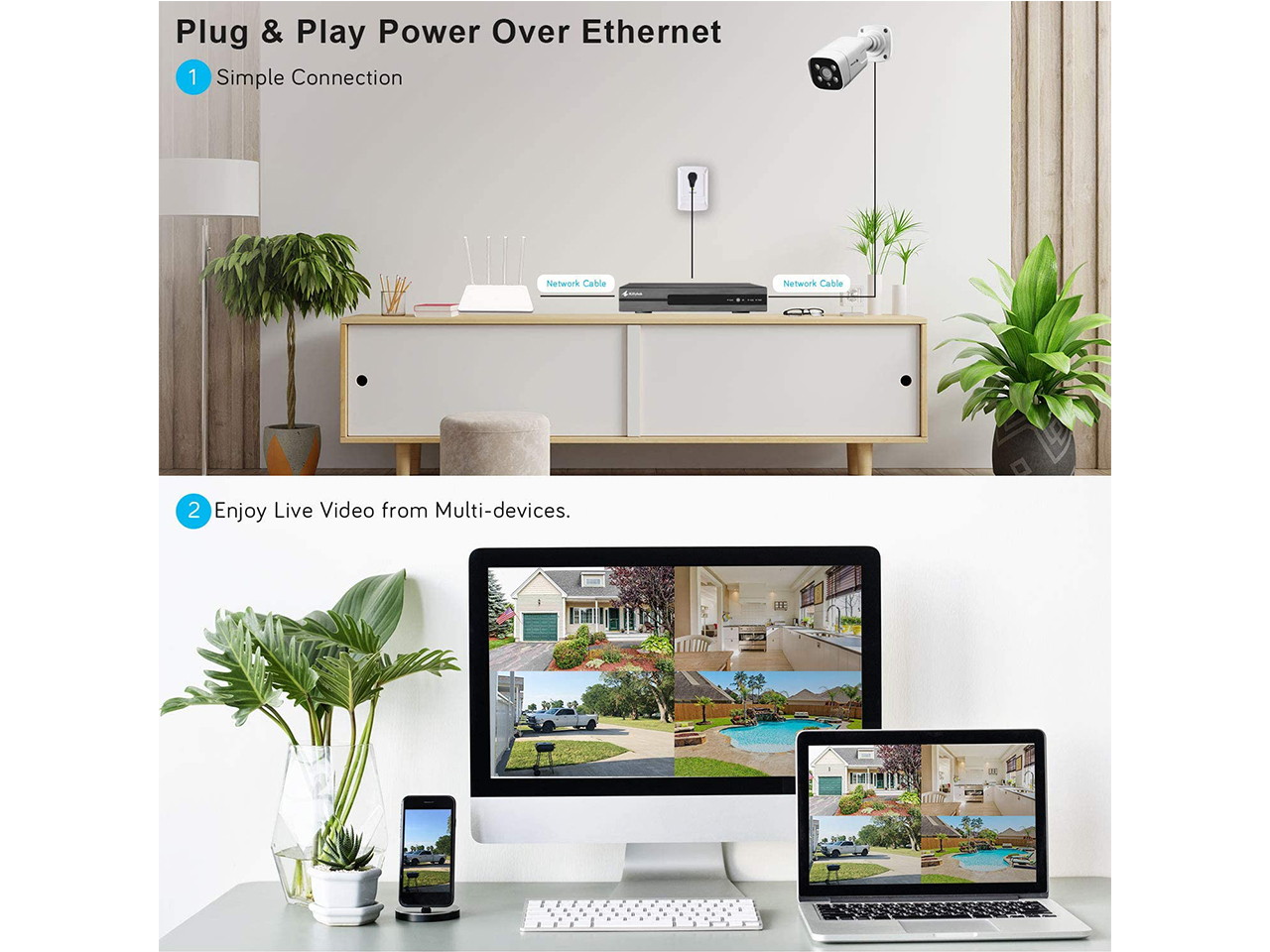Kittyhok 8CH 2K POE Outdoor Camera Security System Home Surveillance Cameras 4Pcs Wired Outdoor IP Camera with 1TB HDD, IP66 waterproof 2-Way Audio Floodlight Color Night Vision Humanbody Recognize