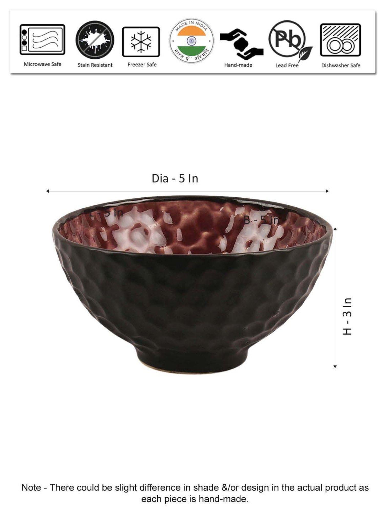 VarEesha Color Tones Black & Brown Ceramic Serving Bowl (0.2 L) - Set of 2