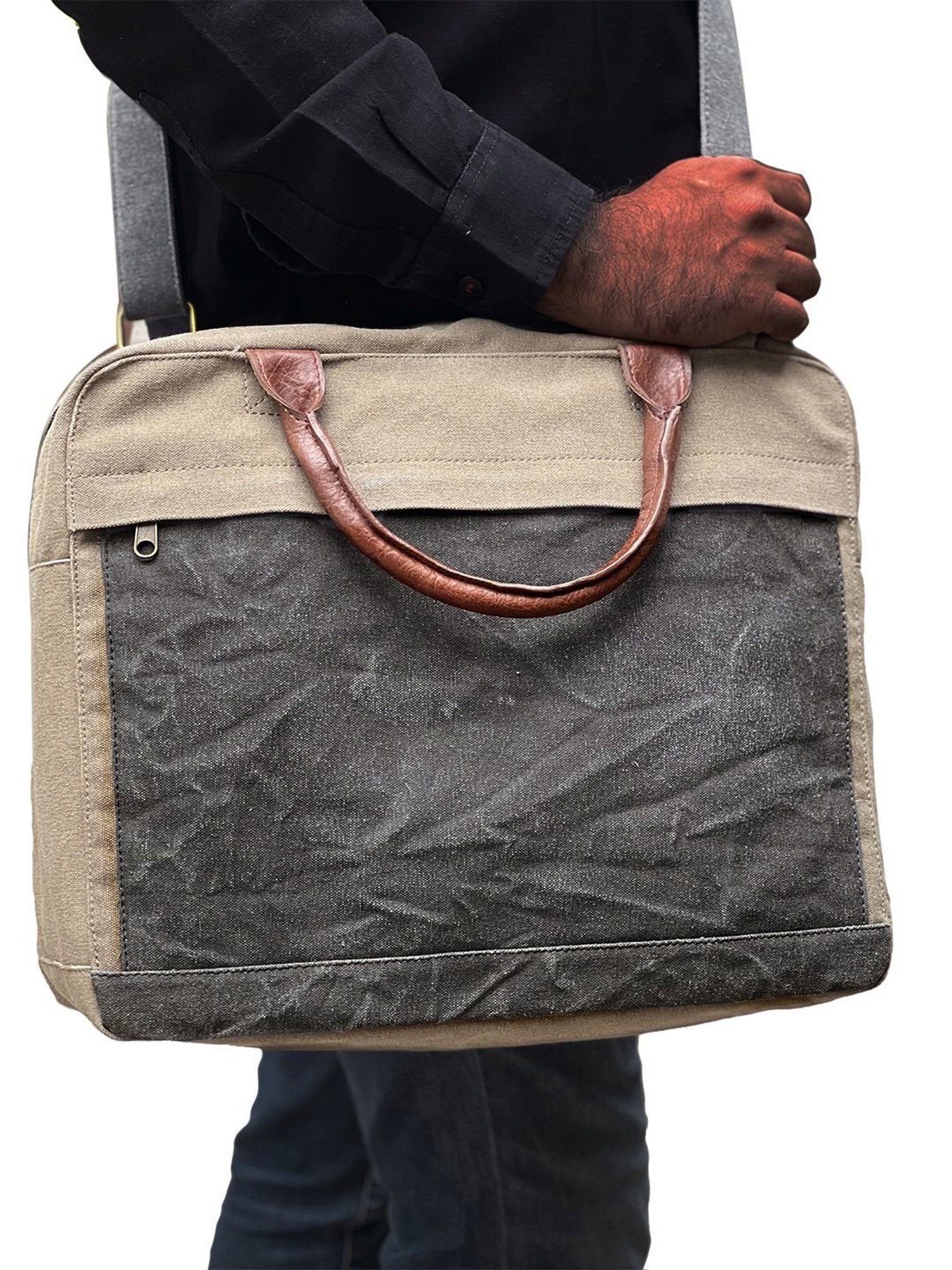 Mona B Beige Canvas Large Messenger Bag