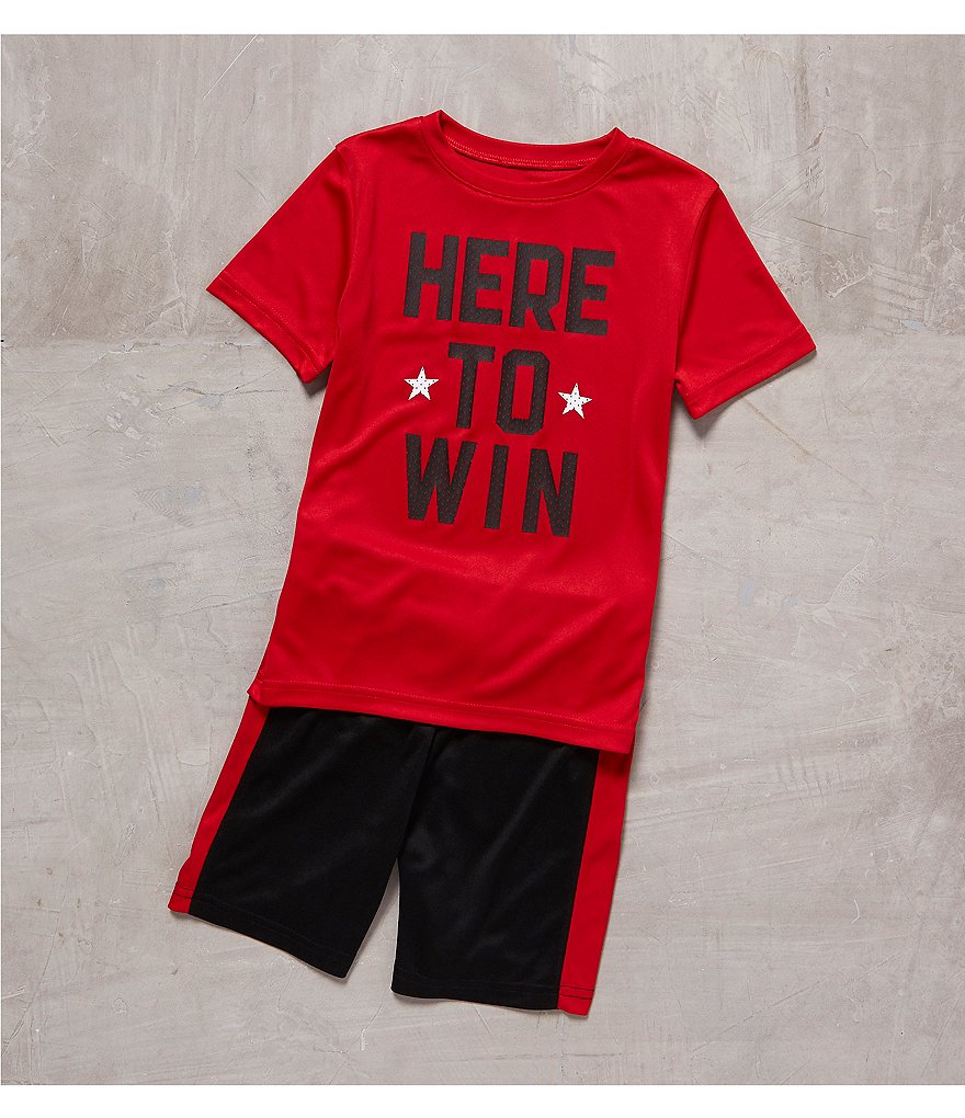 Kinetic by Class Club Little Boys 2T-7 Short-Sleeve Play Hard Performance Tee and Shorts Set