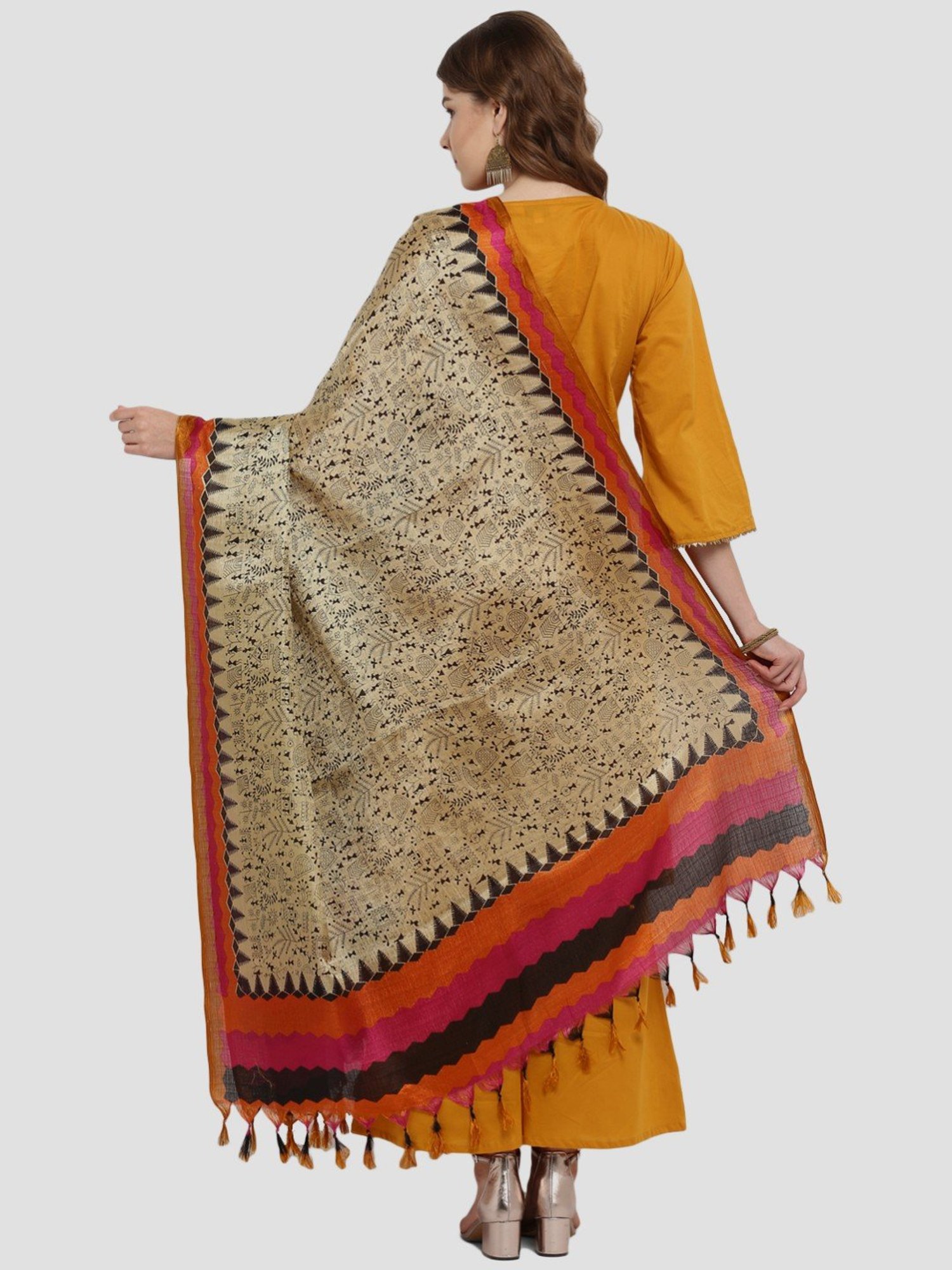 Saree Mall Beige & Pink Printed Dupatta
