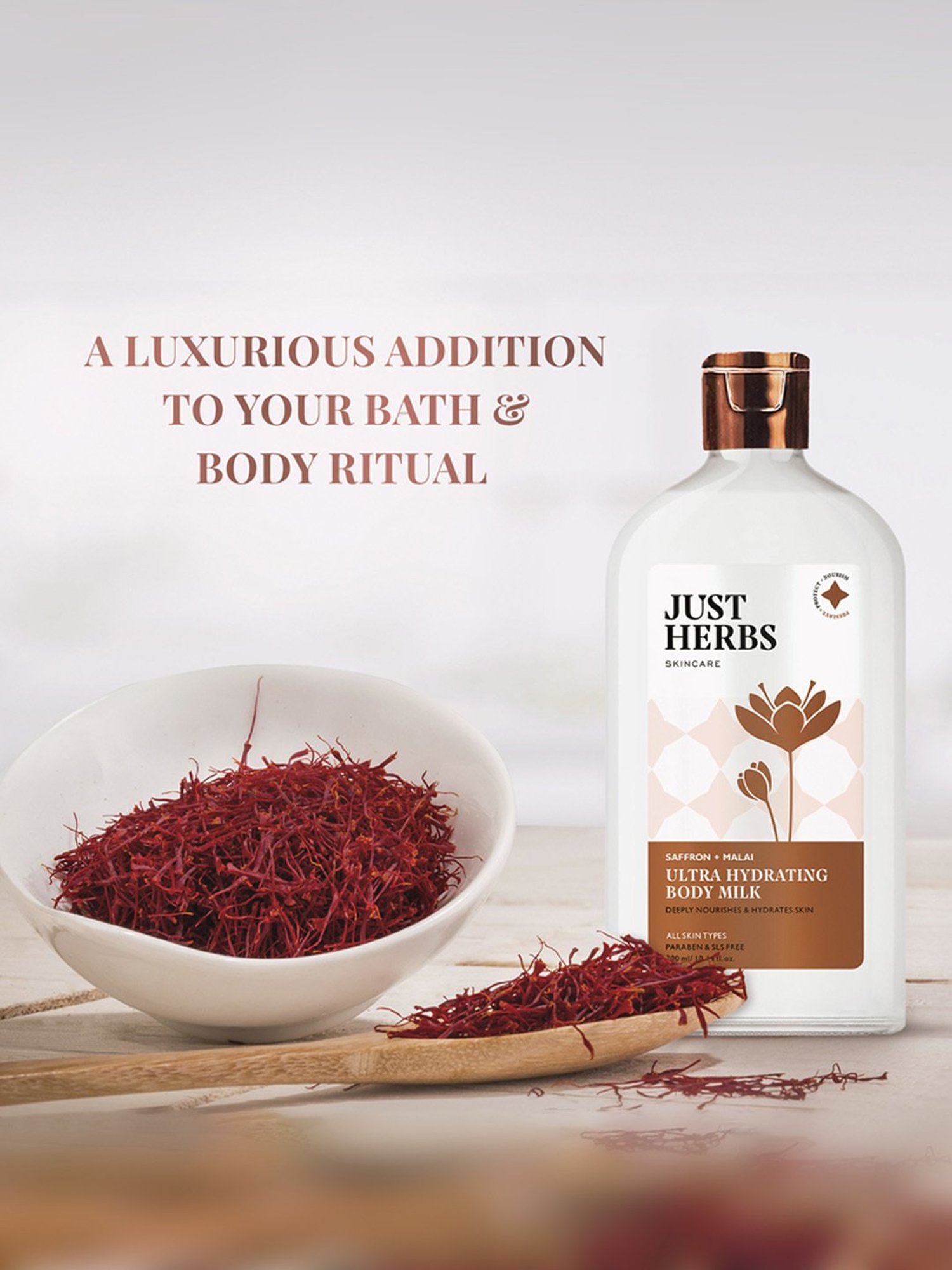 JUST HERBS Saffron + Malai Ultra Hydrating Body Milk - 300 ml