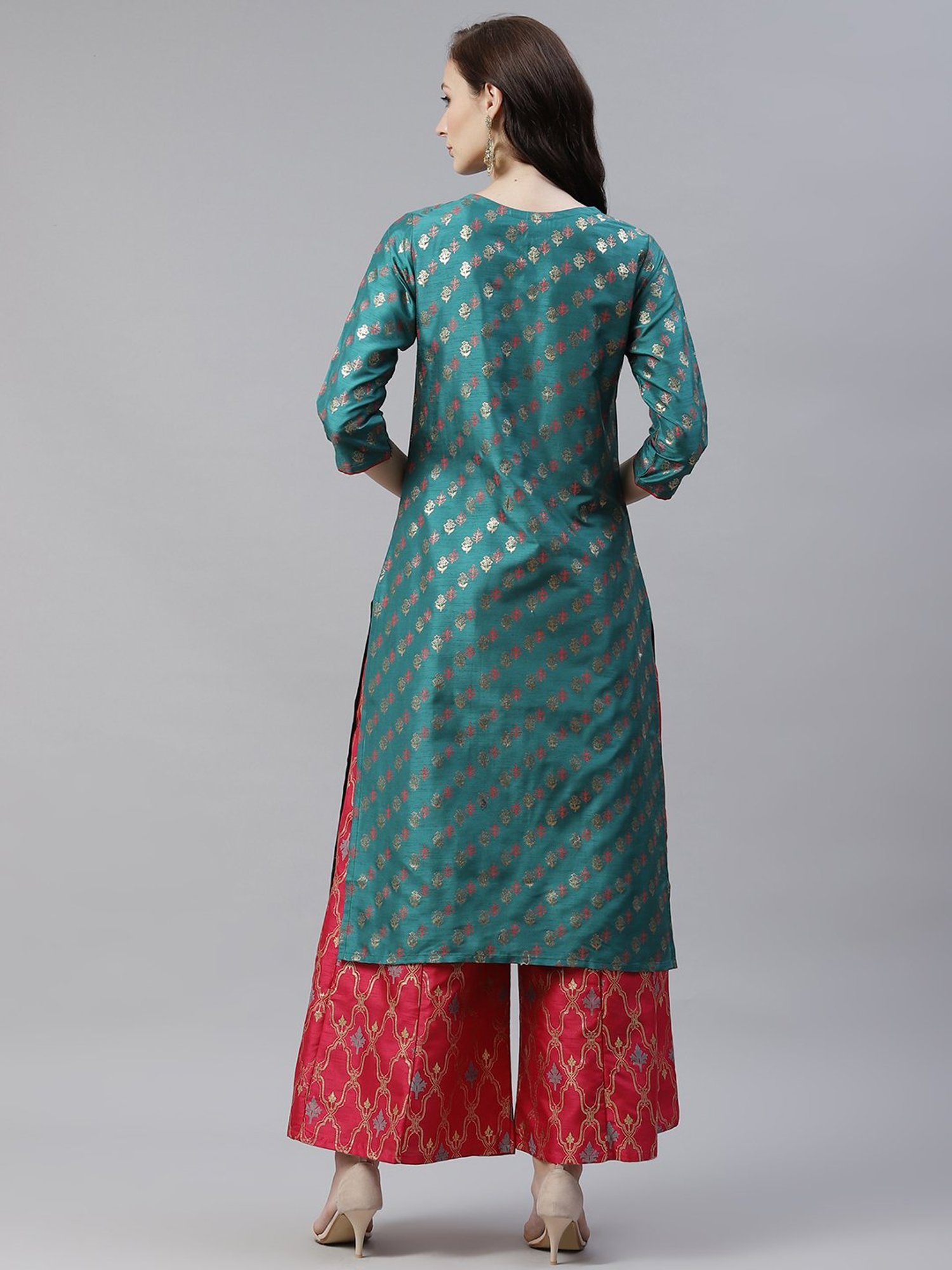 Ziyaa Green Printed Straight Kurta