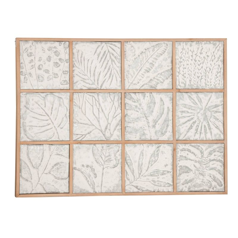 43" x 32" Large Metal Plant Tiles in Natural Wood Frame Wall Decor - Olivia & May