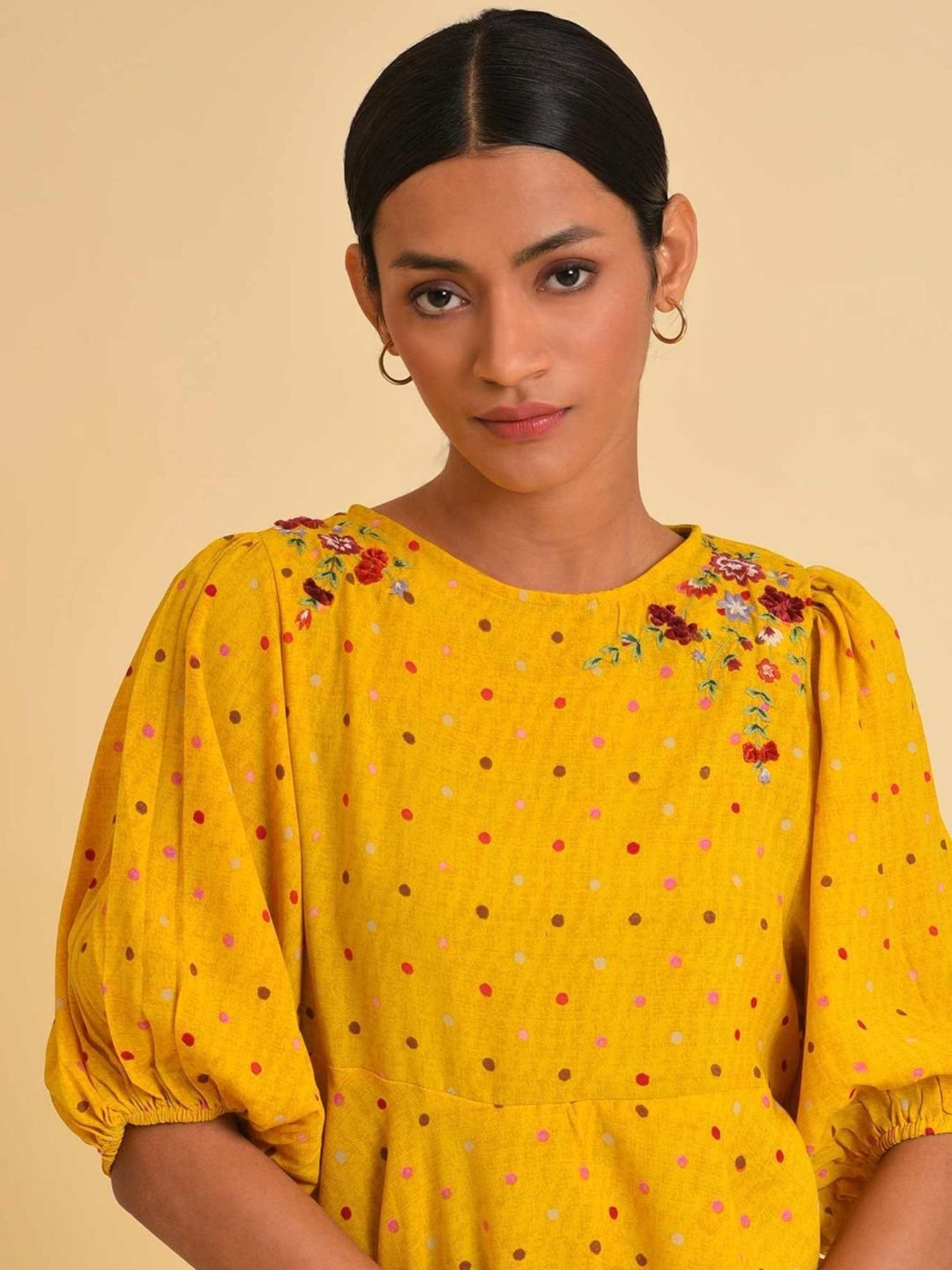 W Yellow Embroidered Top