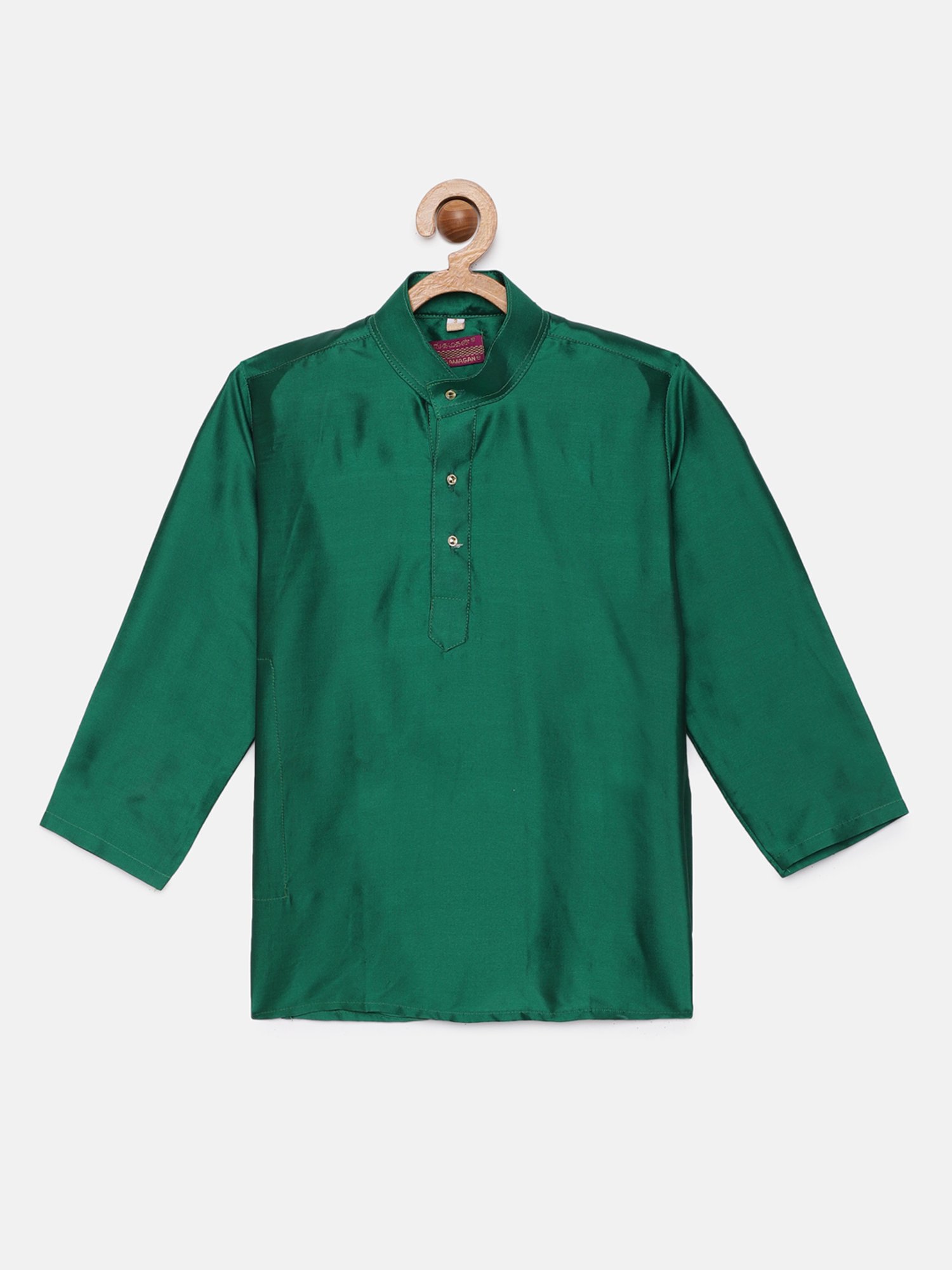 THANGAMAGAN Kids Green Solid Full Sleeves Kurta