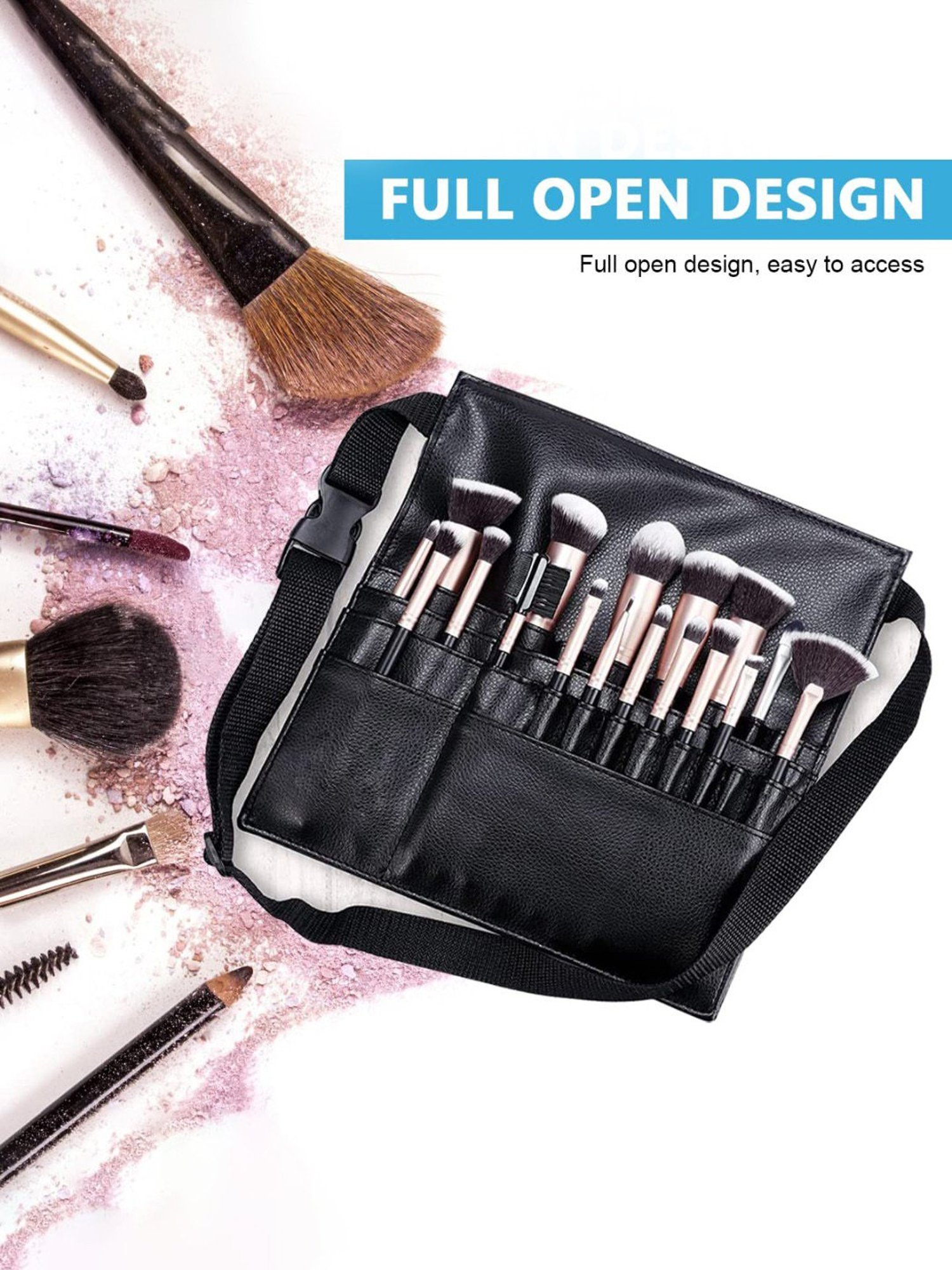 Bronson Professional Waist Belt Shoulder Strap Makeup Brush Pouch Organizer with 22 Pockets