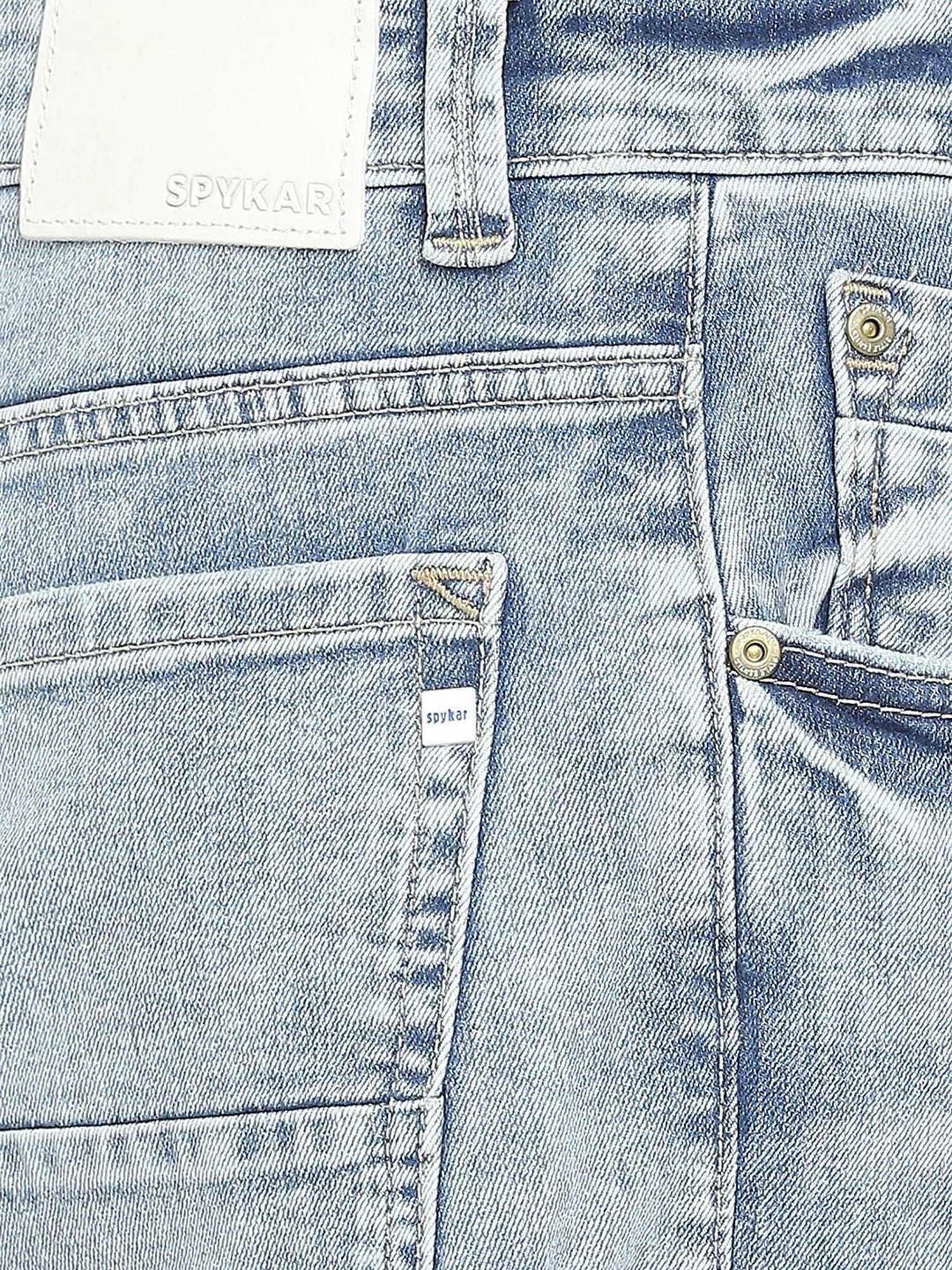 Spykar Light Blue Cotton Regular Fit Distressed Jeans