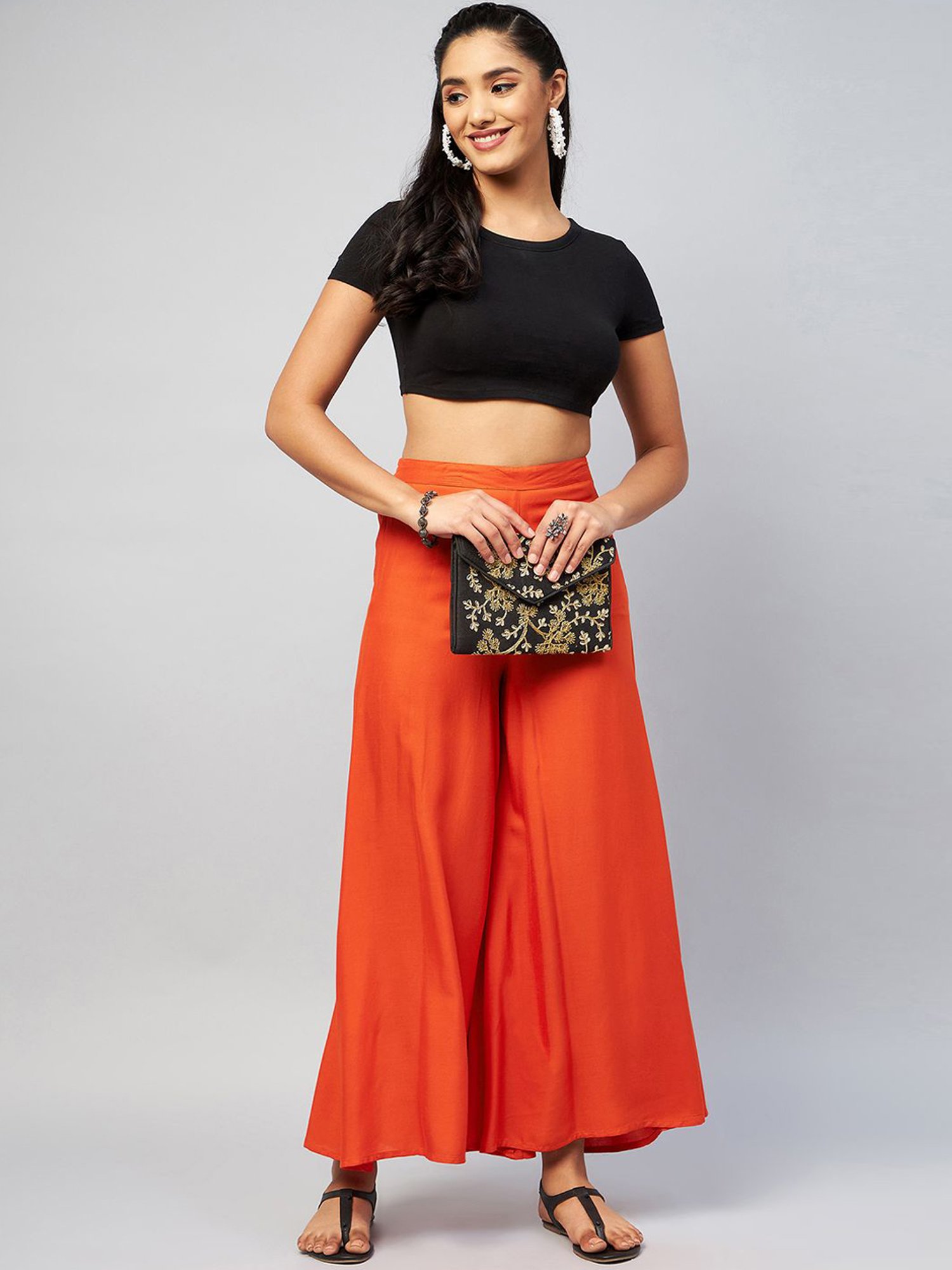 Inweave Orange Regular Fit Palazzos