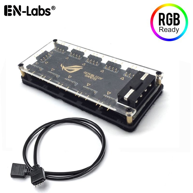 EnLabs 5V 3 pin ARGB RGBW PMMA Case hUB w/ Tape Molex 4pin Powered for ASUS AURA SYNC,RGB Splitter for GIGABYTE MSI ASRock RGB LED Strip Light PC RGB Fan Cooler-1FT Extension Cable Included