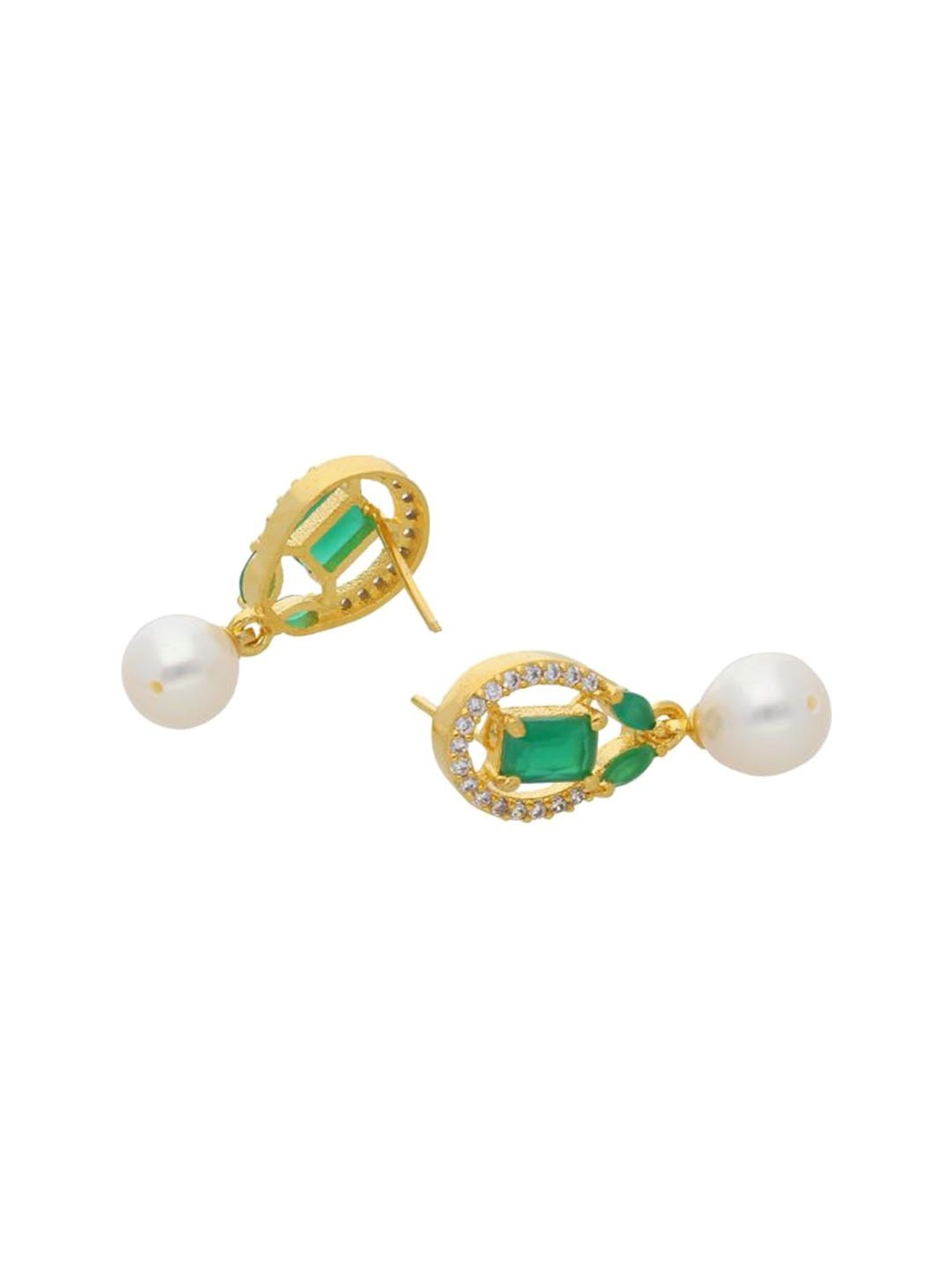 Sri Jagdamba Pearls Abeni Green & Pearl White Alloy Drop Earrings