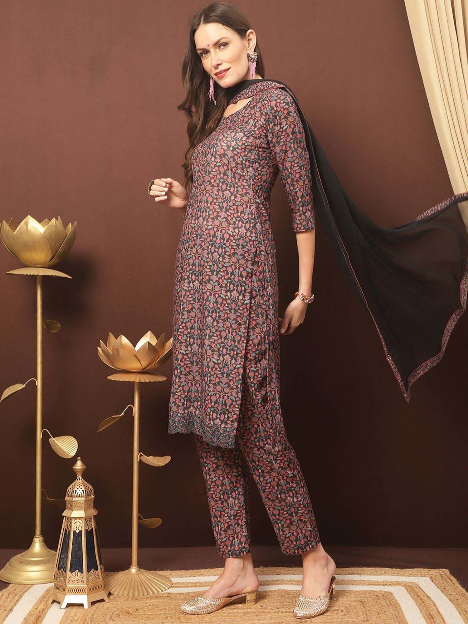 Stylee LIFESTYLE Black Printed Unstitched Dress Material