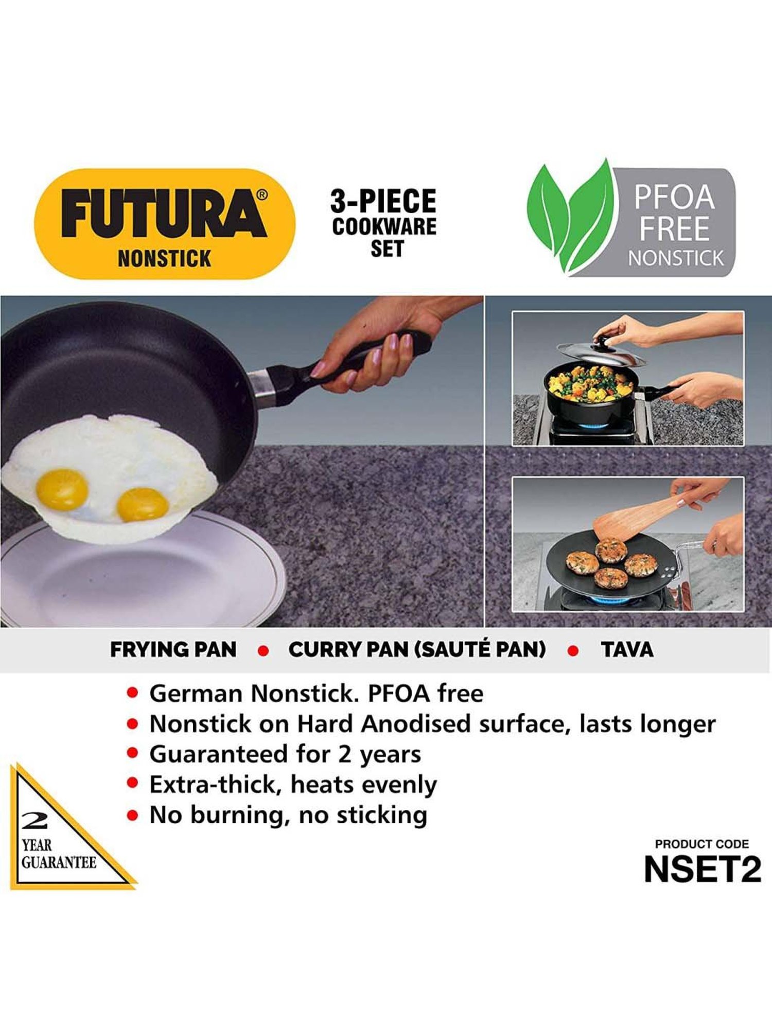 Hawkins Futura Black Aluminium 3 Piece Cookware Set