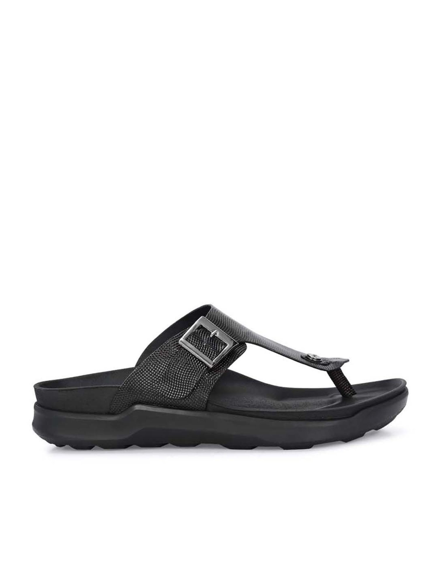Hitz Men's Brown & Black T-Strap Sandals
