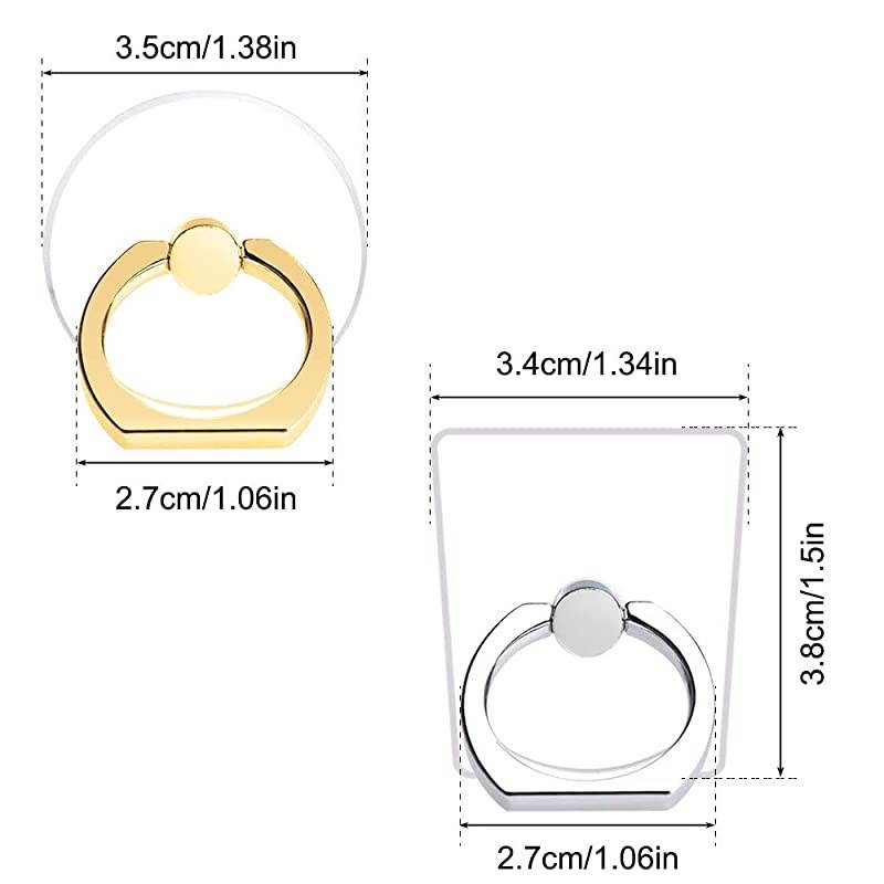6pcs Transparent Cell Phone Ring Holder 360 Degree Rotation Finger Ring Grip Kickstand Compatible for Various Mobile Phones Smartphones 3 Square 3 Round Shape