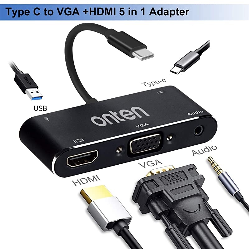 USB C to HDMI VGA Adapter USB Type C Thunderbolt 3 Compatible to HDMI 4K+VGA Adapter Compatible with MacBook ProChromebook PixelDell XPS 13iPad Pro 2018MacBook Air 2018 Silver