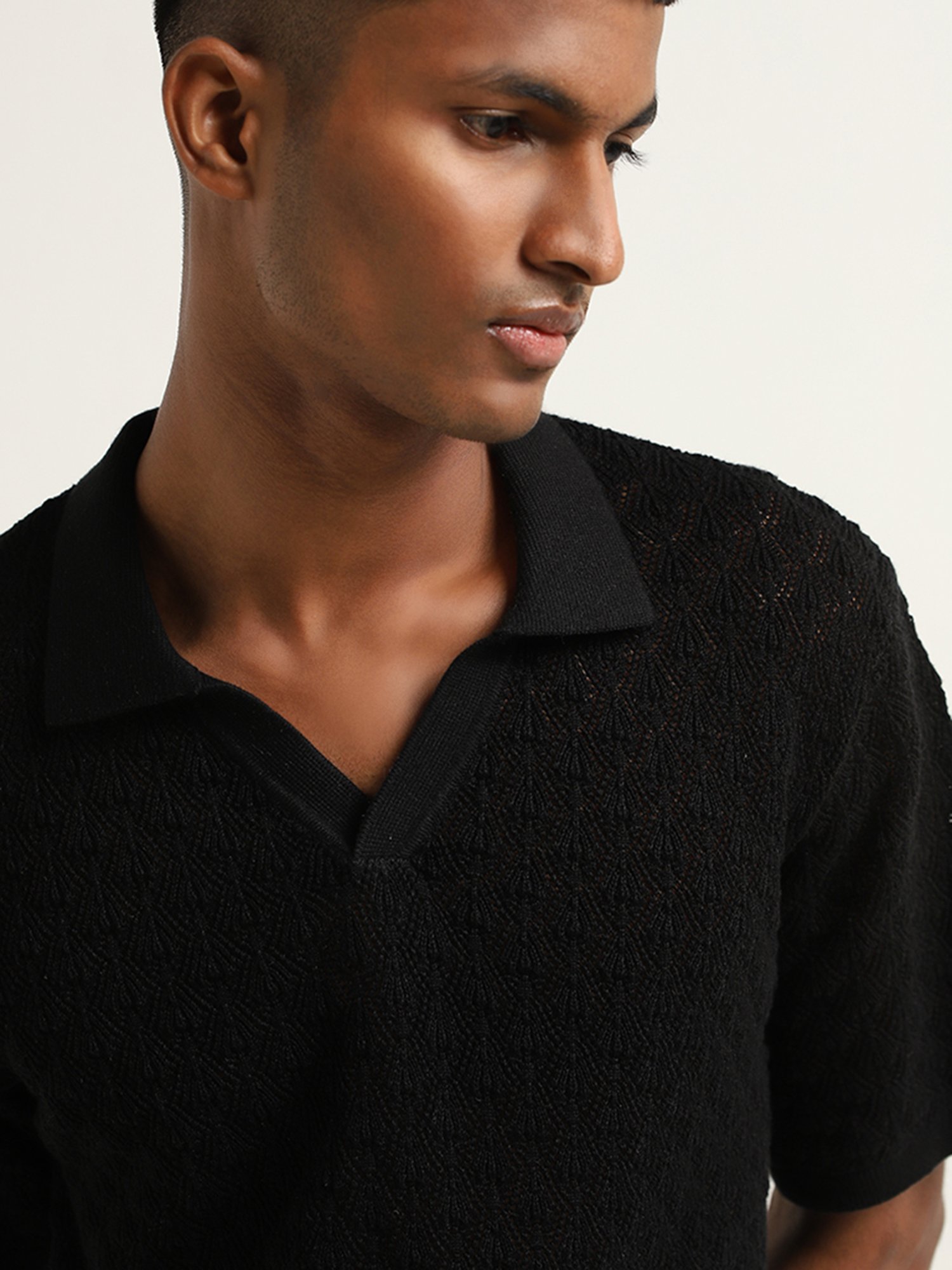 ETA by Westside Black Relaxed Fit Knit Textured T-Shirt