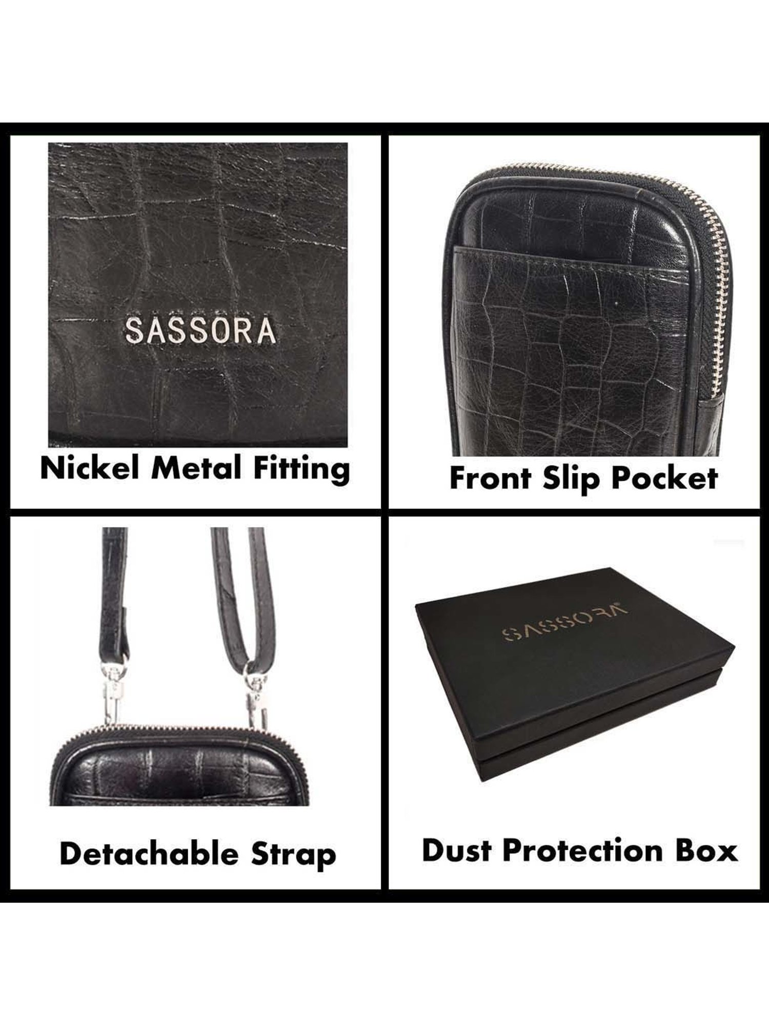 SASSORA Black Textured Mobile Pouch