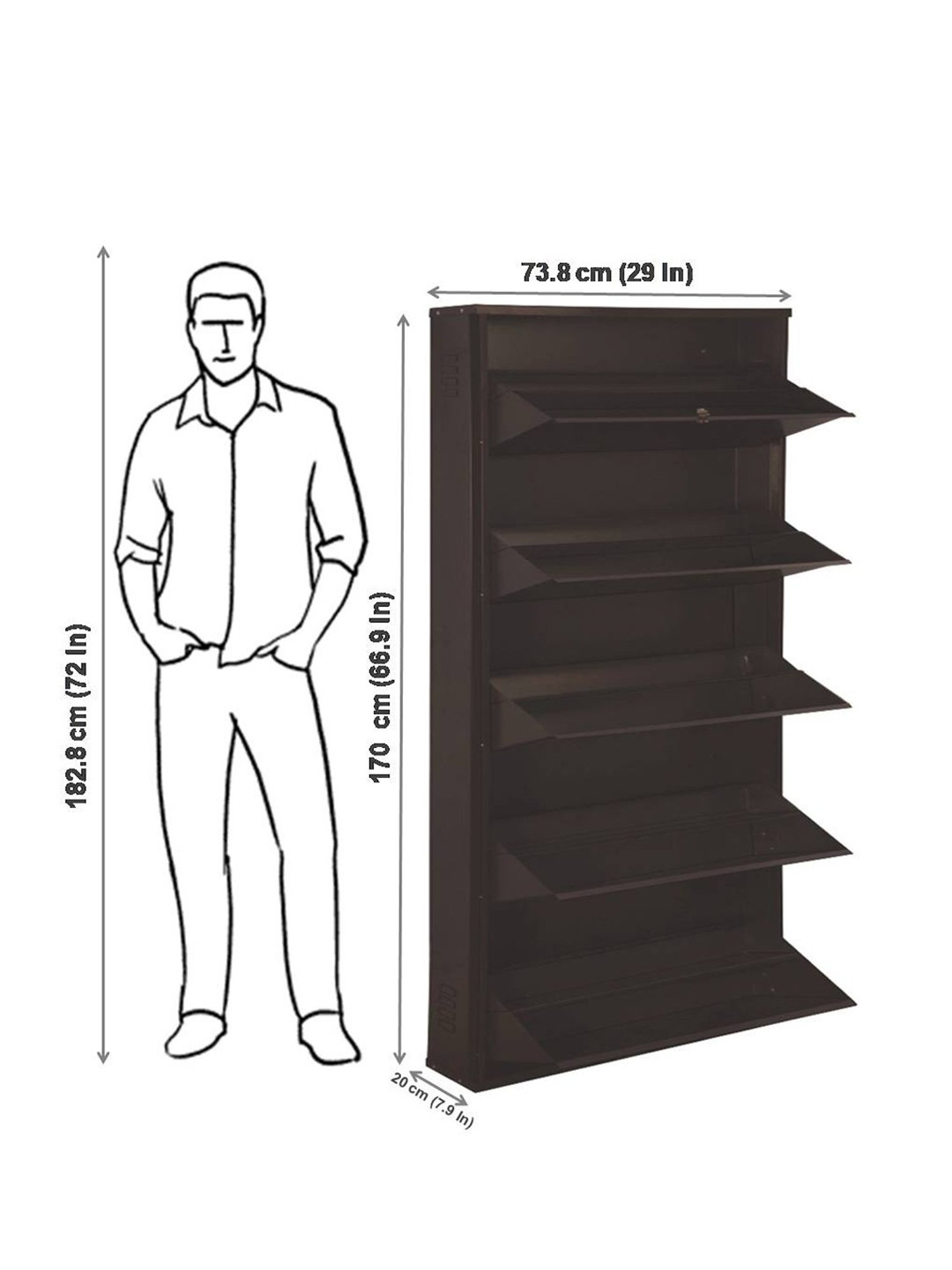 Delite Kom Metal Shoe Rack - 29" 10 Shelf, Double Decker, Coffee, PowderCoat, Wall Mount, DIY