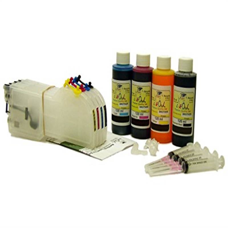 InkOwl Extra-Large Refillable Cartridges for BROTHER LC61, LC65 (80-100ml capacity) + 4x120ml ink + syringes