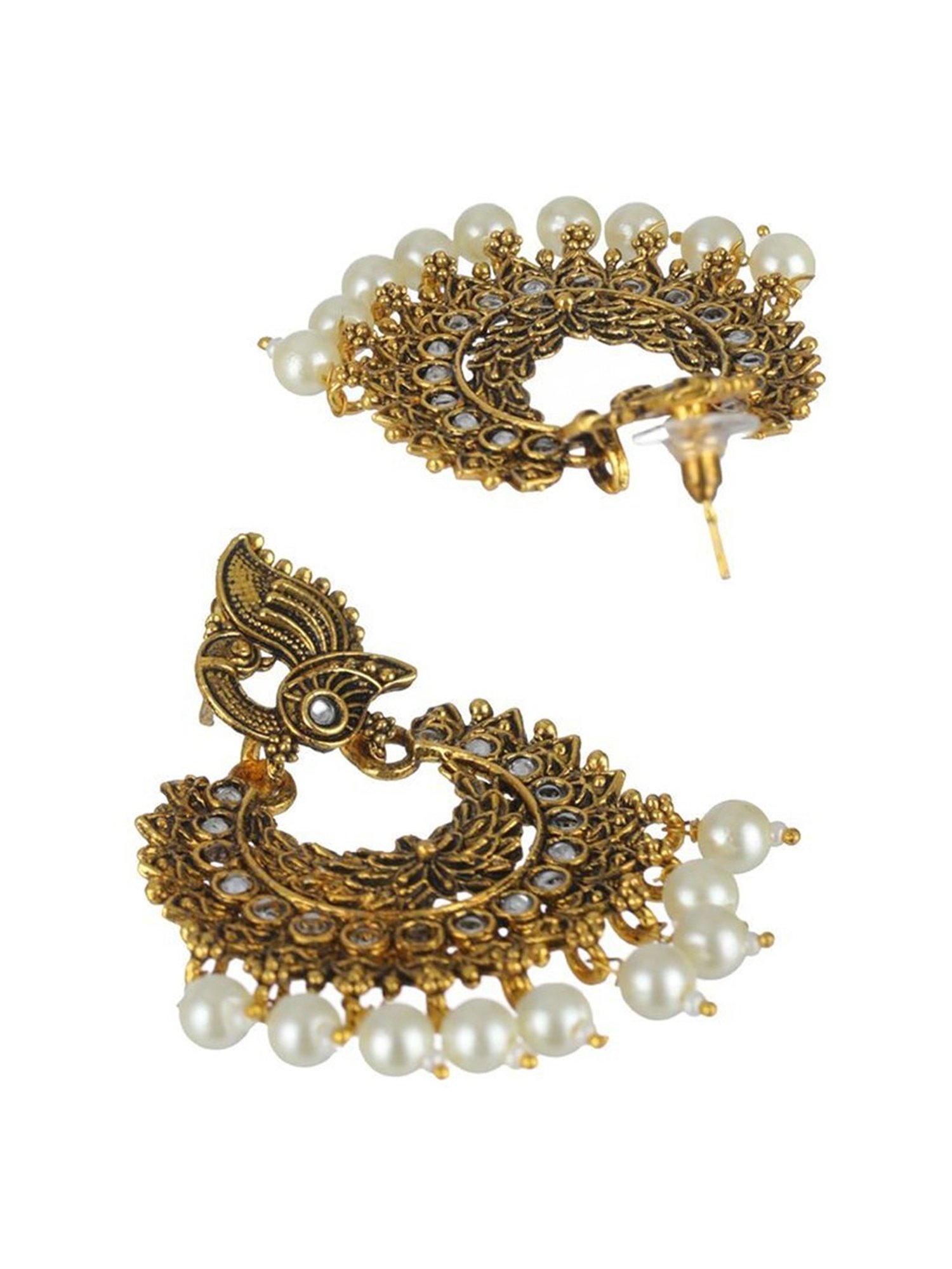 Priyaasi Peacock Pearl Gold-Plated Chand Bali Earrings