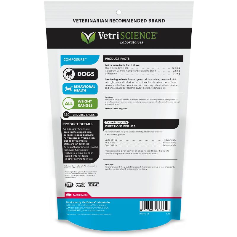 Vetriscience Laboratories Composure Behavioral Health Bite-Sized Bacon Flavor Dog Chews, 120 ct