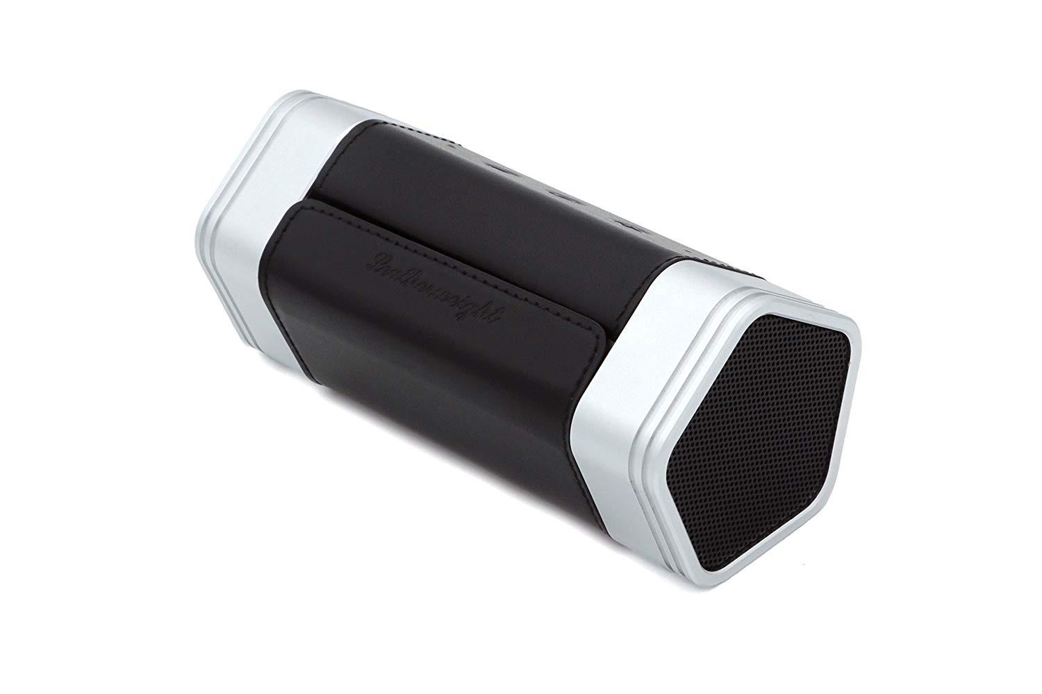 Leatherweight Portable Bluetooth Speaker, Genuine Leather and Metal Retro Wireless Speaker with All-Round Sound, Enhanced Bass and Long Lasting Battery Life (Black & Silver)