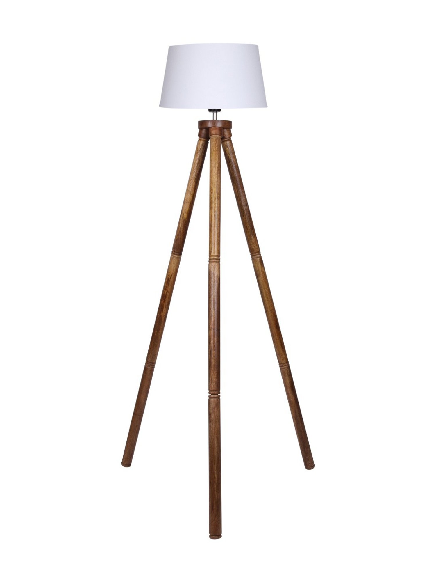 Homesake 'Tripod' White & Brown Wood Tall Floor Lamp With Shade & Bulb - Set of 1