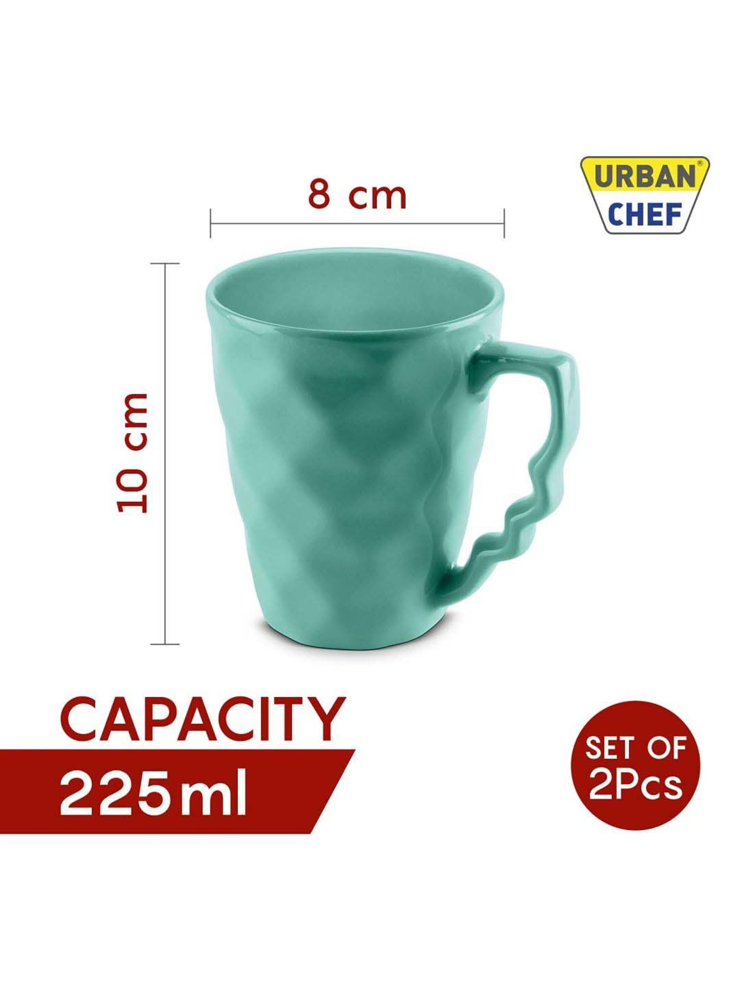Urban Chef Grey & Blue Ceramic Microwave Safe Coffee Mug (0.225 L) - Set of 4