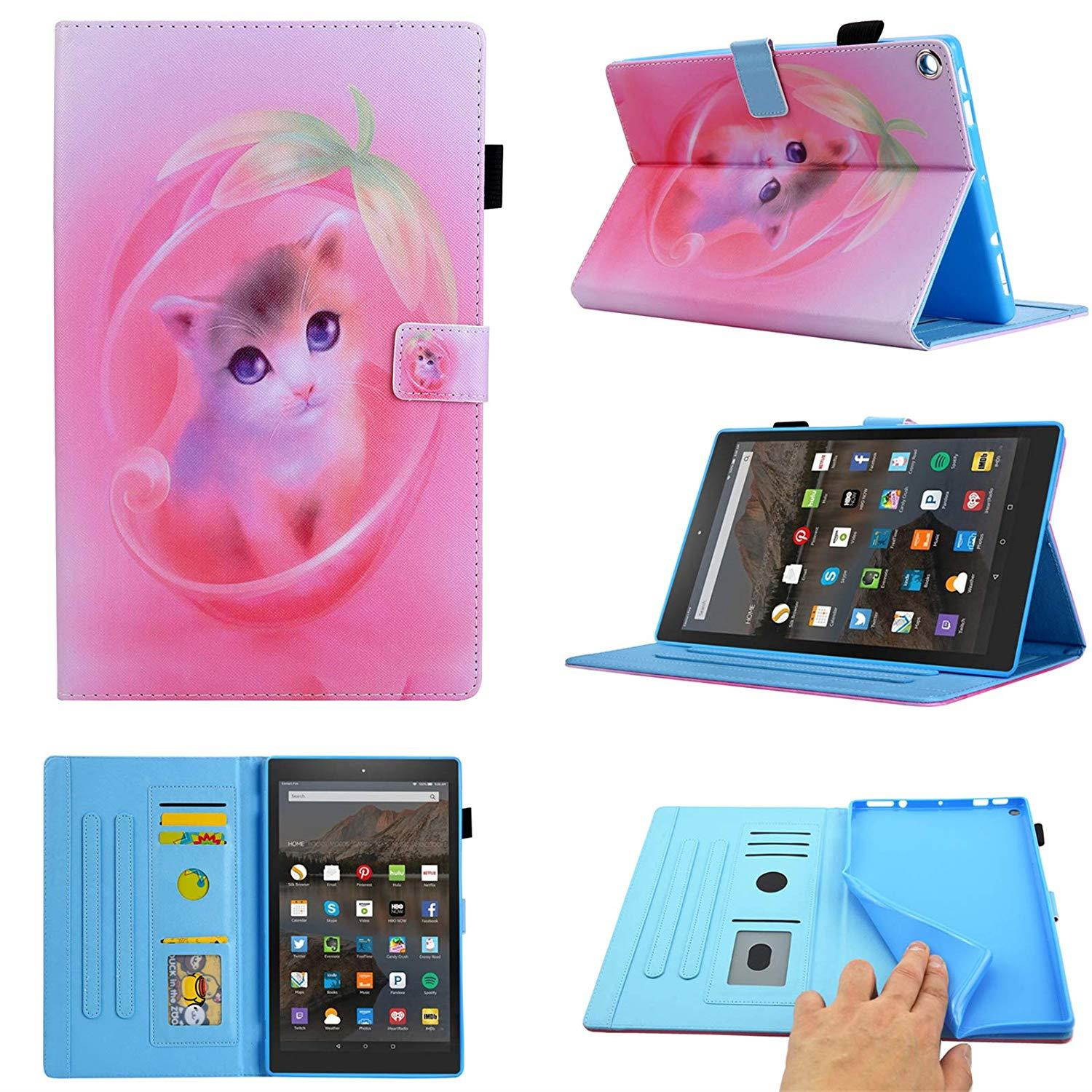 Fire HD 10 Case,Chgdss Cartoon Cute Case, Smart Cover Flip Leather Case with Stand Feature Cover, for All-New Amazon Kindle Fire HD 10.1" Tablet (7th Generation, 2017 Release), Pink Kitten